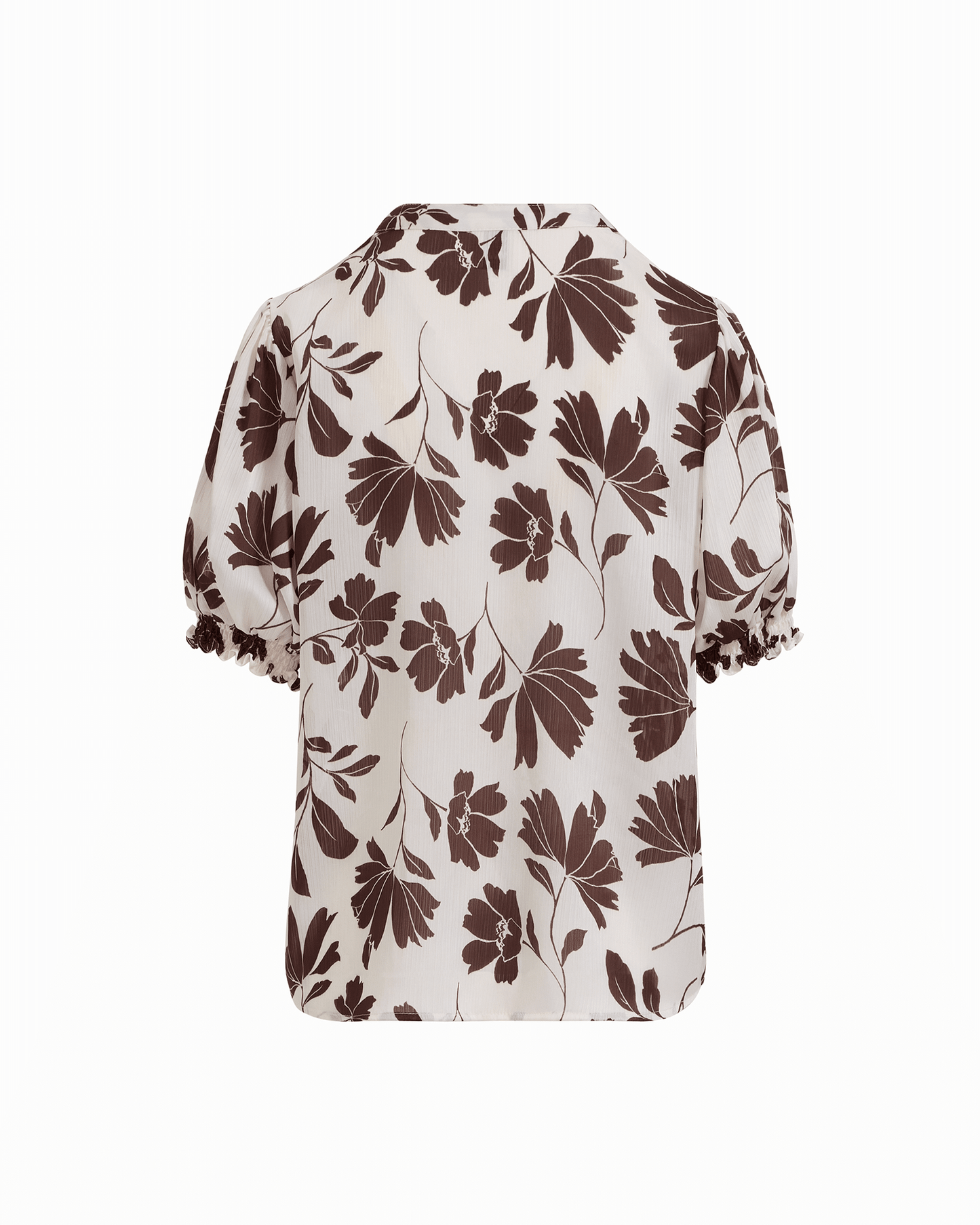 Anne Klein Y-Neck Smocked Cuff Blouse in WHT DV / DK CHOC