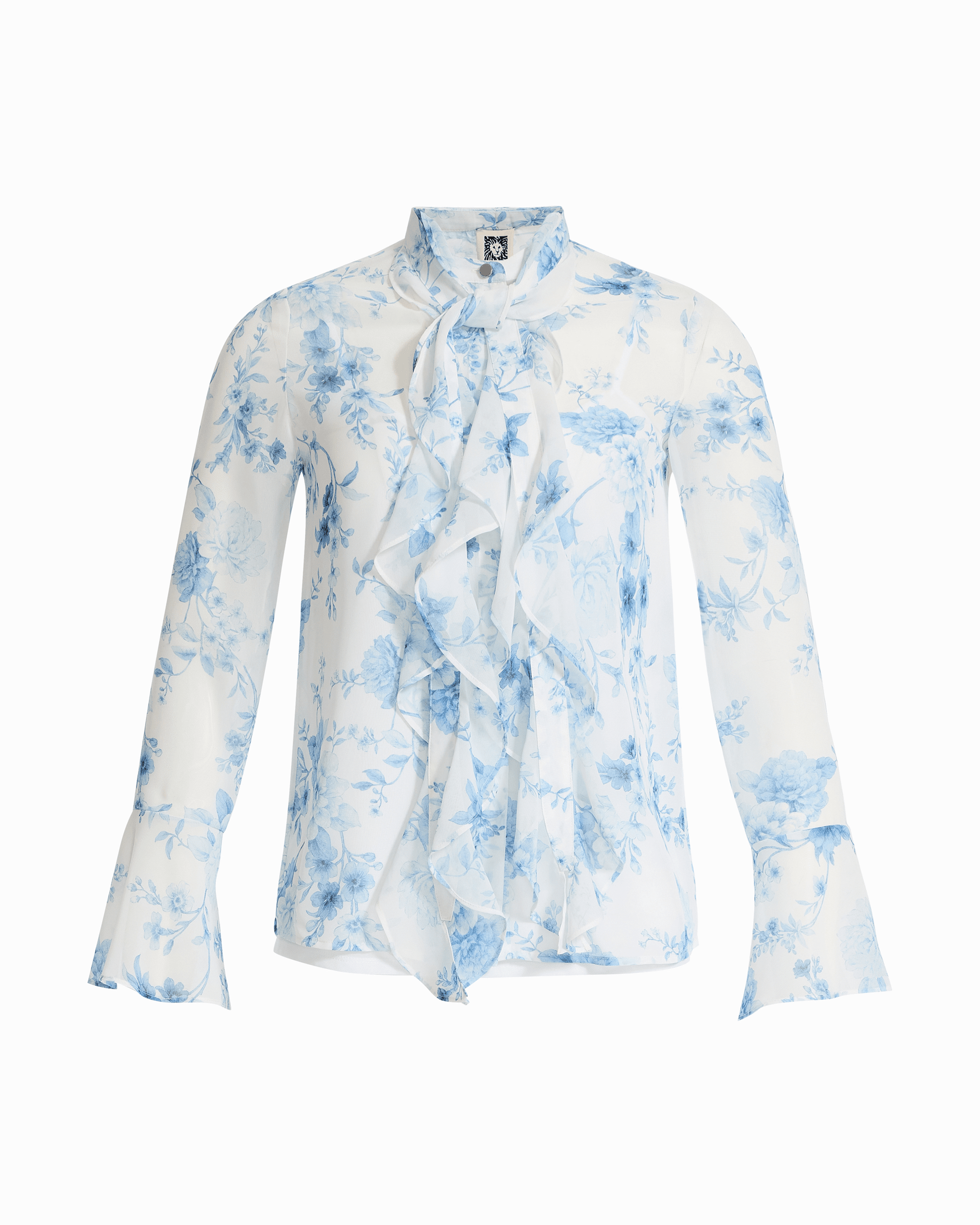 Anne Klein Ruffle Tie Neck Petite Blouse