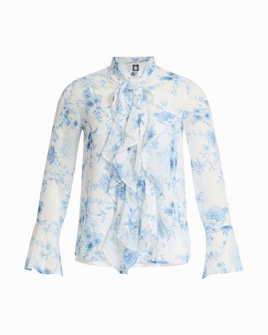 Anne Klein Ruffle Tie Neck Petite Blouse
