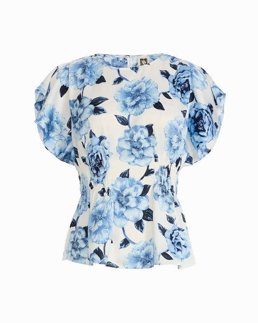 Anne Klein Smocked Flutter Sleeve Petite Blouse