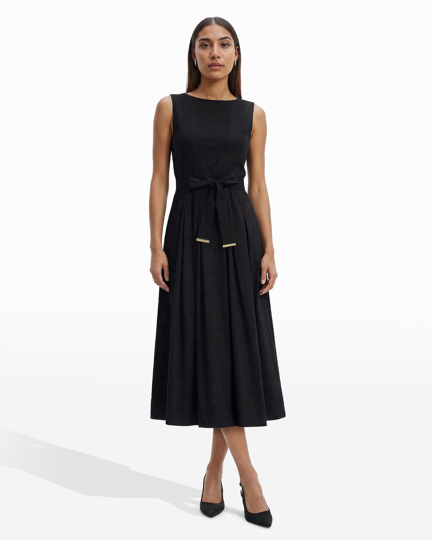 Anne Klein Paneled Bodice Jewel Neck Midi Dress