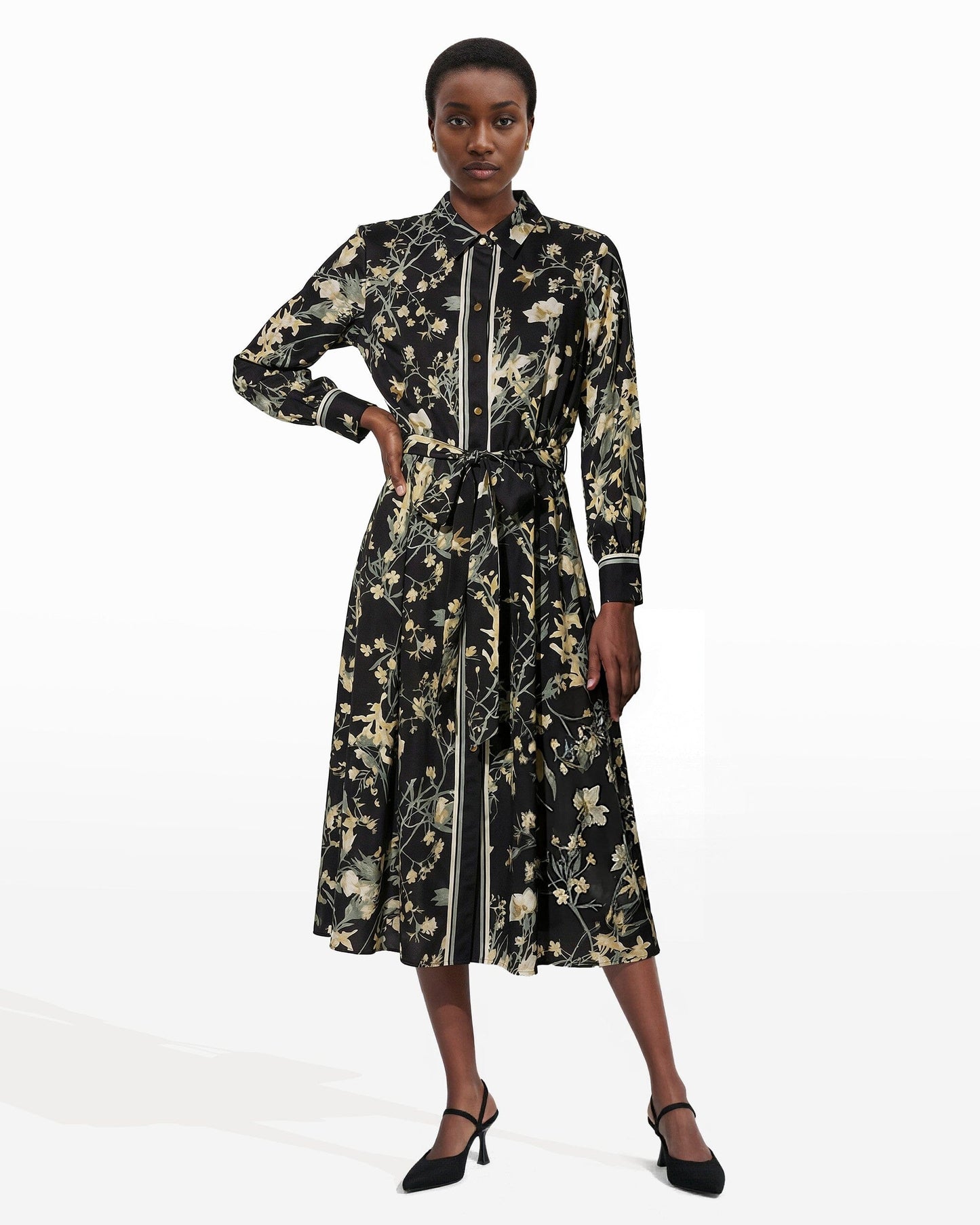 Anne Klein Floral Midi Shirt Dress with Tie Belt