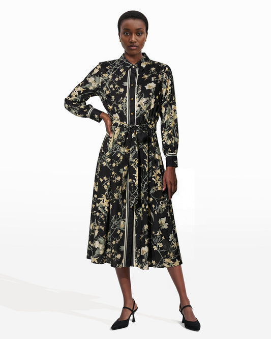 Anne Klein Floral Midi Shirt Dress with Tie Belt