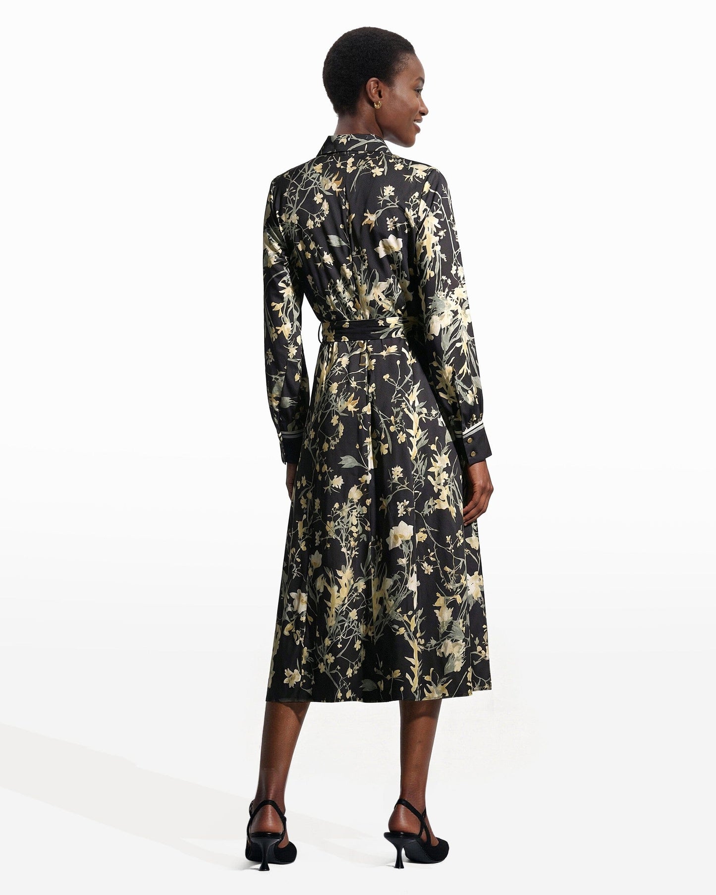 Anne Klein Floral Midi Shirt Dress with Tie Belt