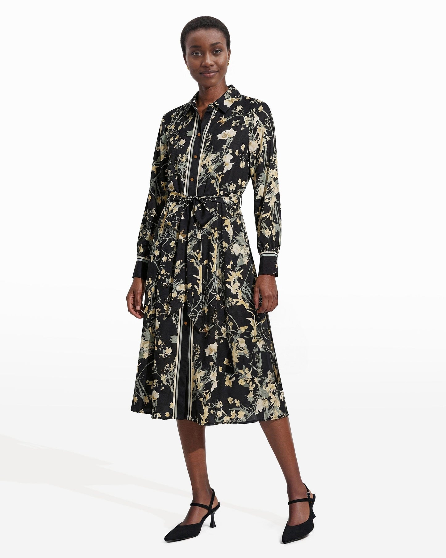 Anne Klein Floral Midi Shirt Dress with Tie Belt
