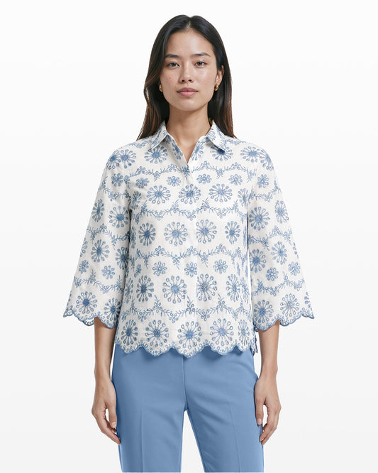 Anne Klein Button Front Shirt with Scallop Hem