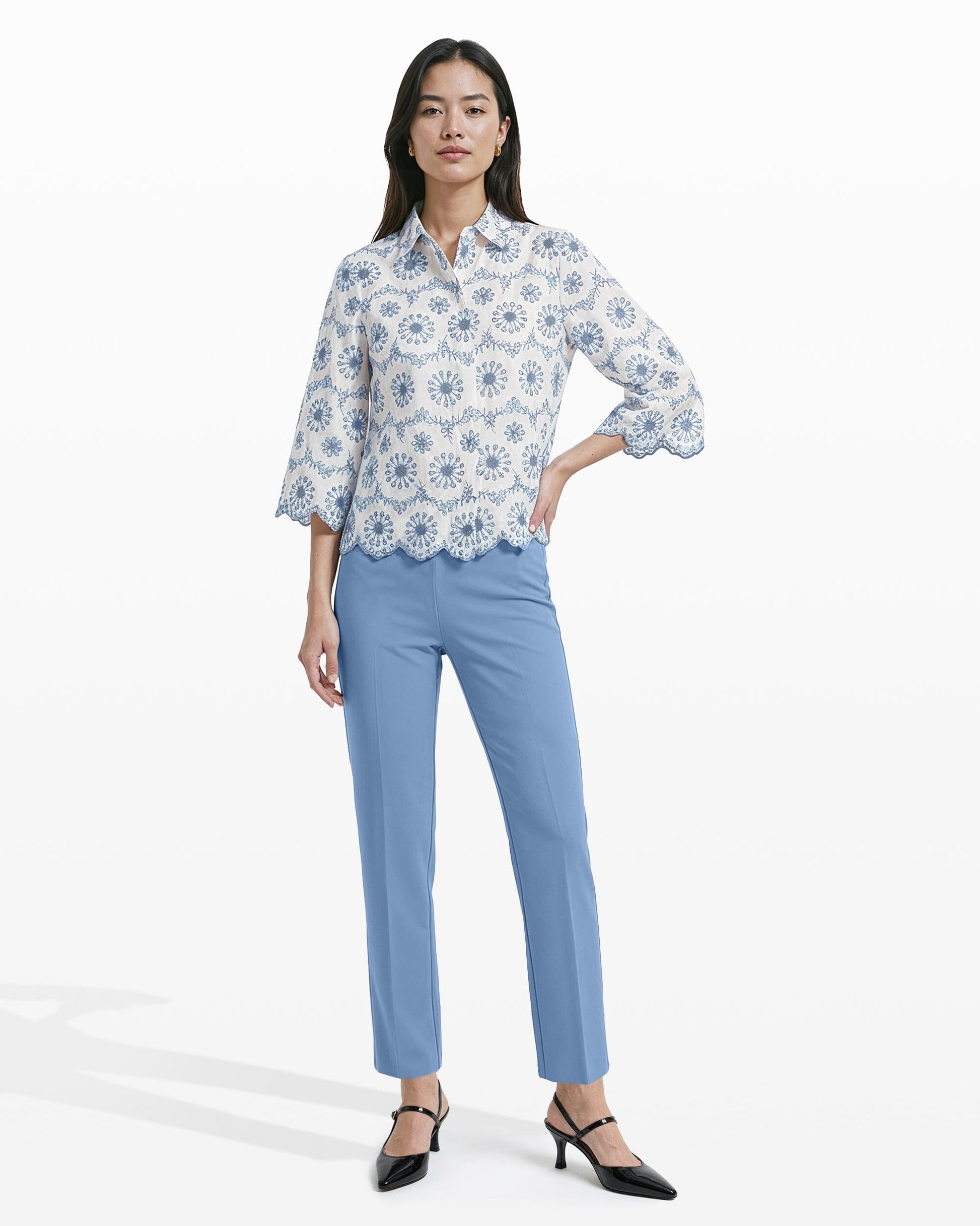 Anne Klein Button Front Shirt with Scallop Hem