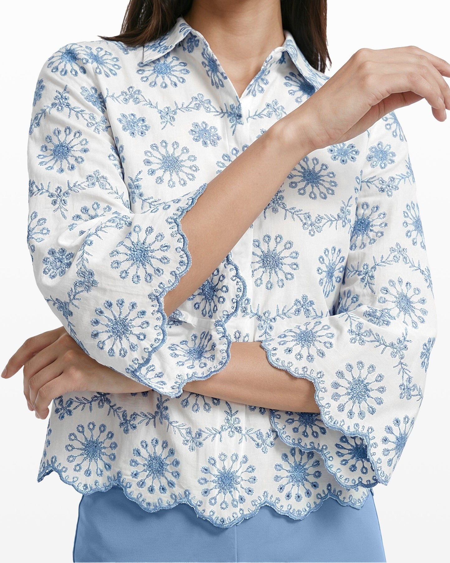 Anne Klein Button Front Shirt with Scallop Hem