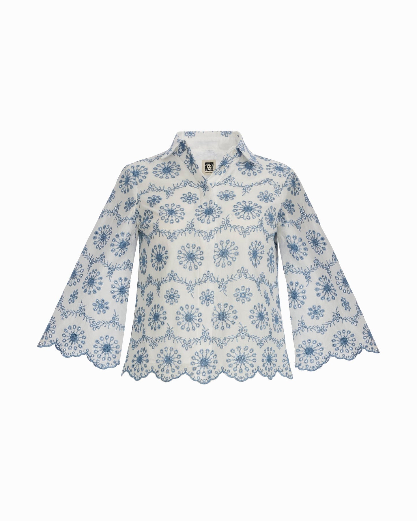 Anne Klein Button Front Shirt with Scallop Hem