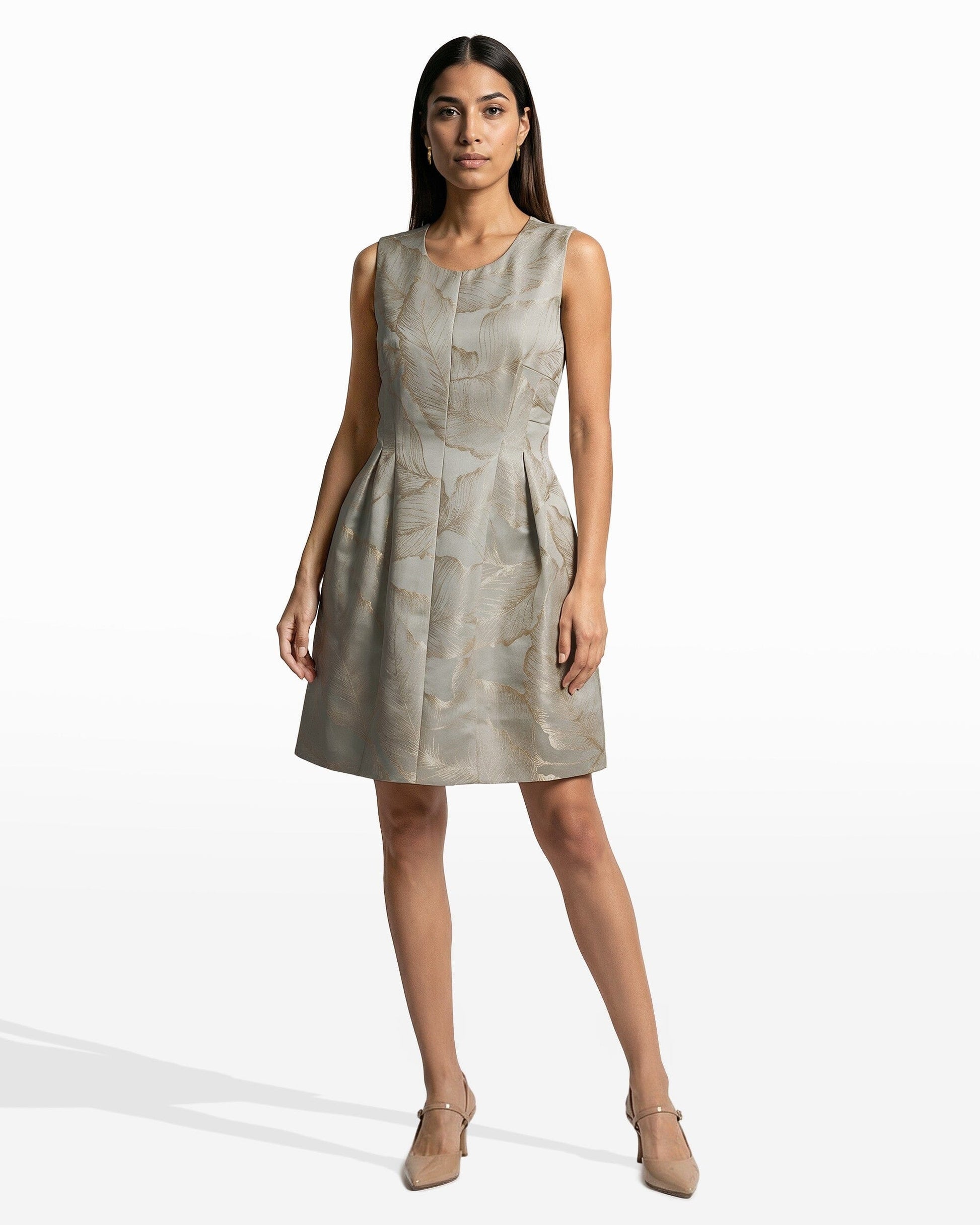 Anne Klein Satin Fit & Flare Dress with Pleats