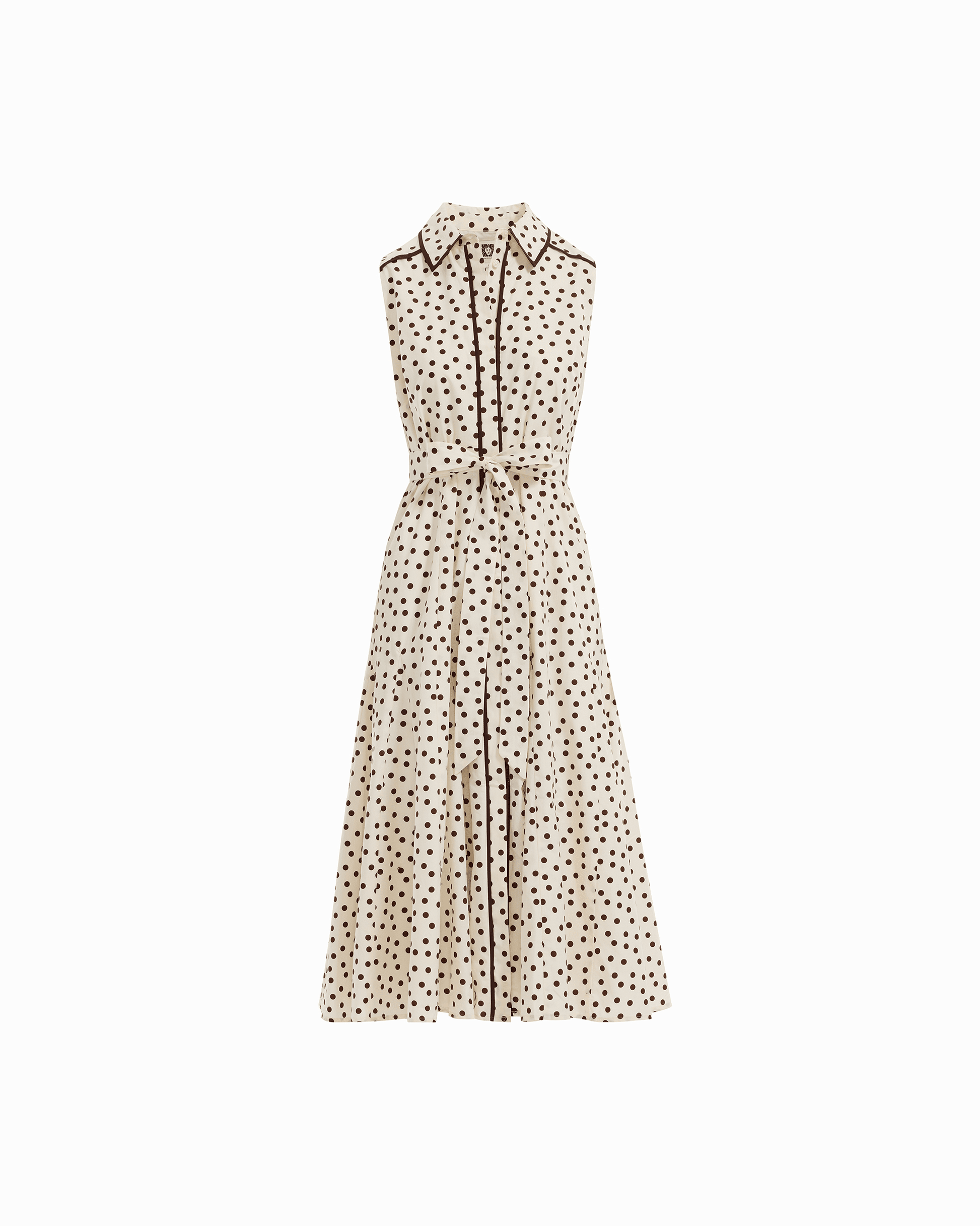 Anne Klein Collared Sleeveless Godet Midi Shirt Dress in WHT DV / DK CHOC | Anne
