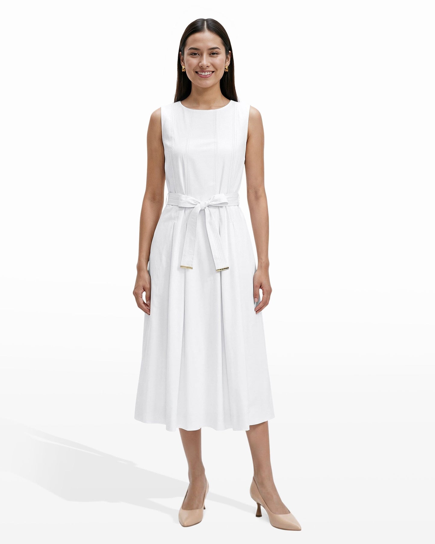 Anne Klein Paneled Bodice Jewel Neck Midi Dress
