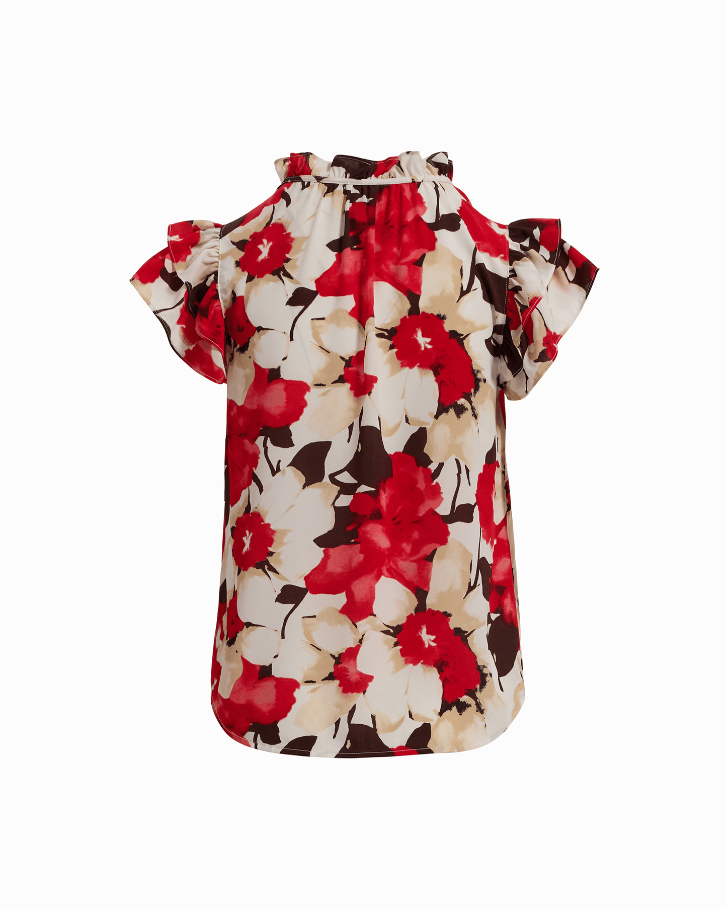 Anne Klein Ruffle Sleeve V-Neck Tie Blouse in WHITE DOVE MULTI