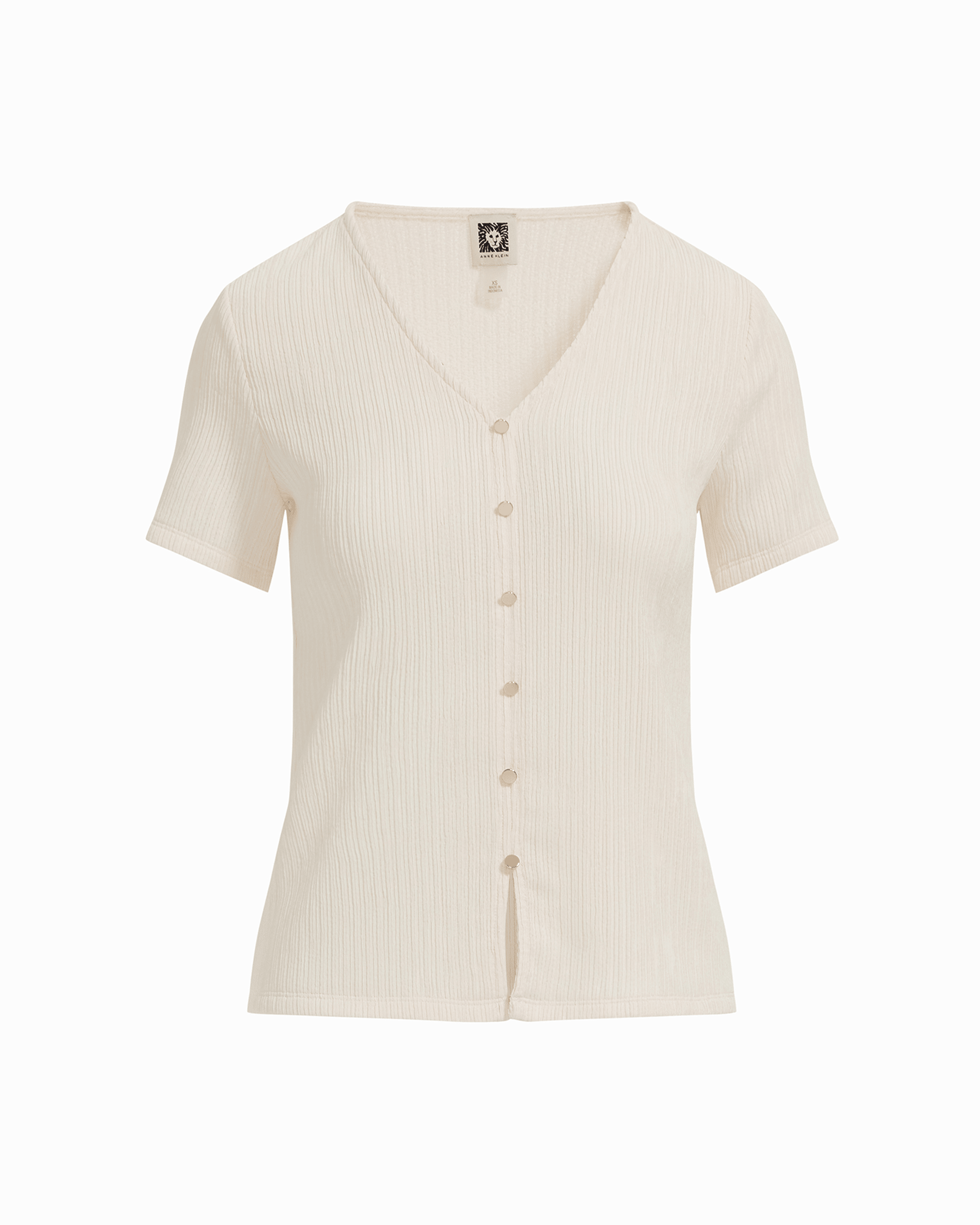 Anne Klein Short Sleeve V-Neck Button Loop Knit Top