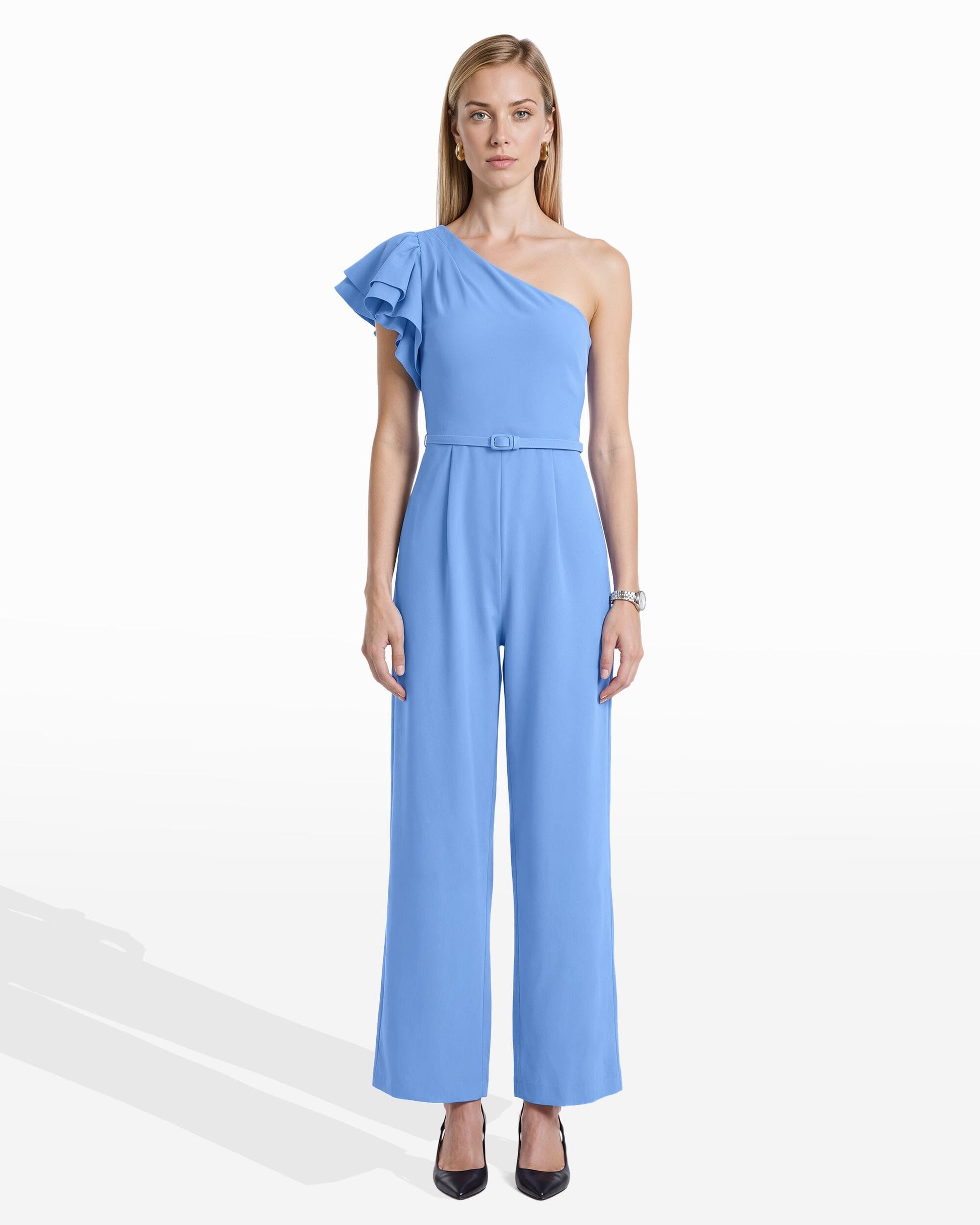 Anne Klein One Shoulder Ruffle Jumpsuit