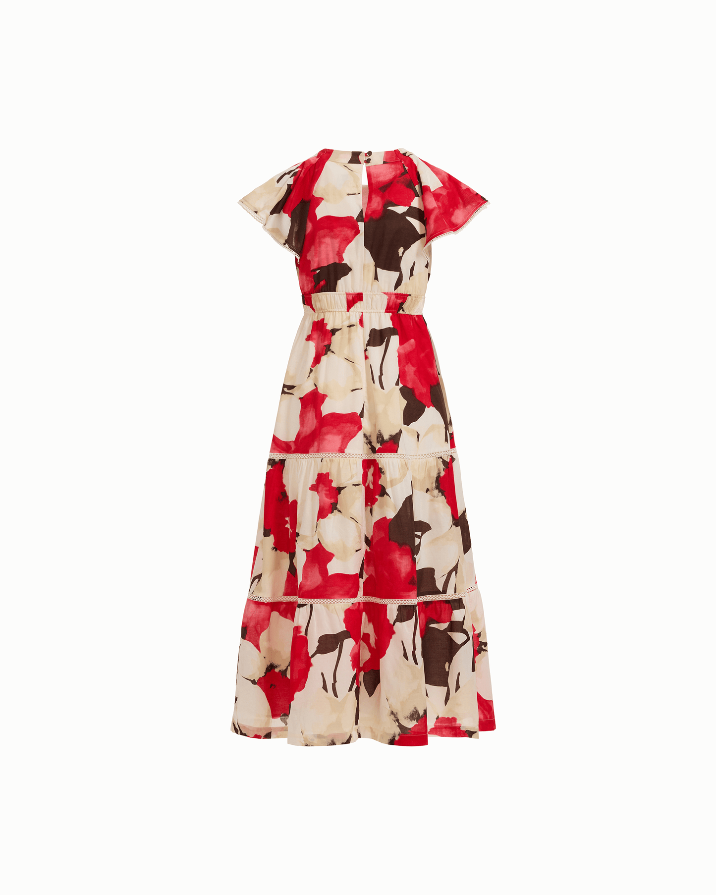 Anne Klein Flutter Sleeve Tiered Midi Dress in WHITE DOVE MULTI