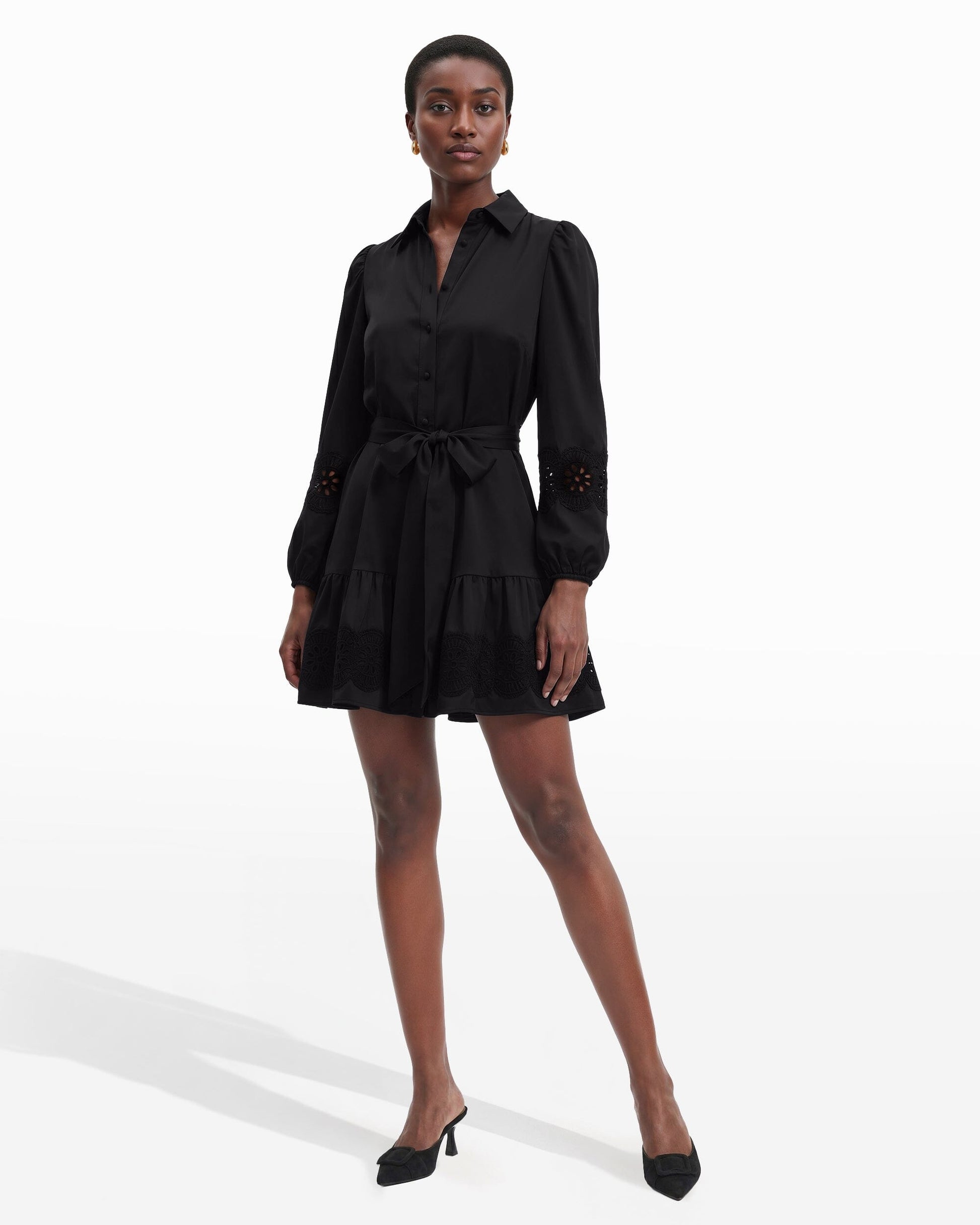 Anne Klein Tiered Collared Long Sleeve Button-Front Shirt Dress