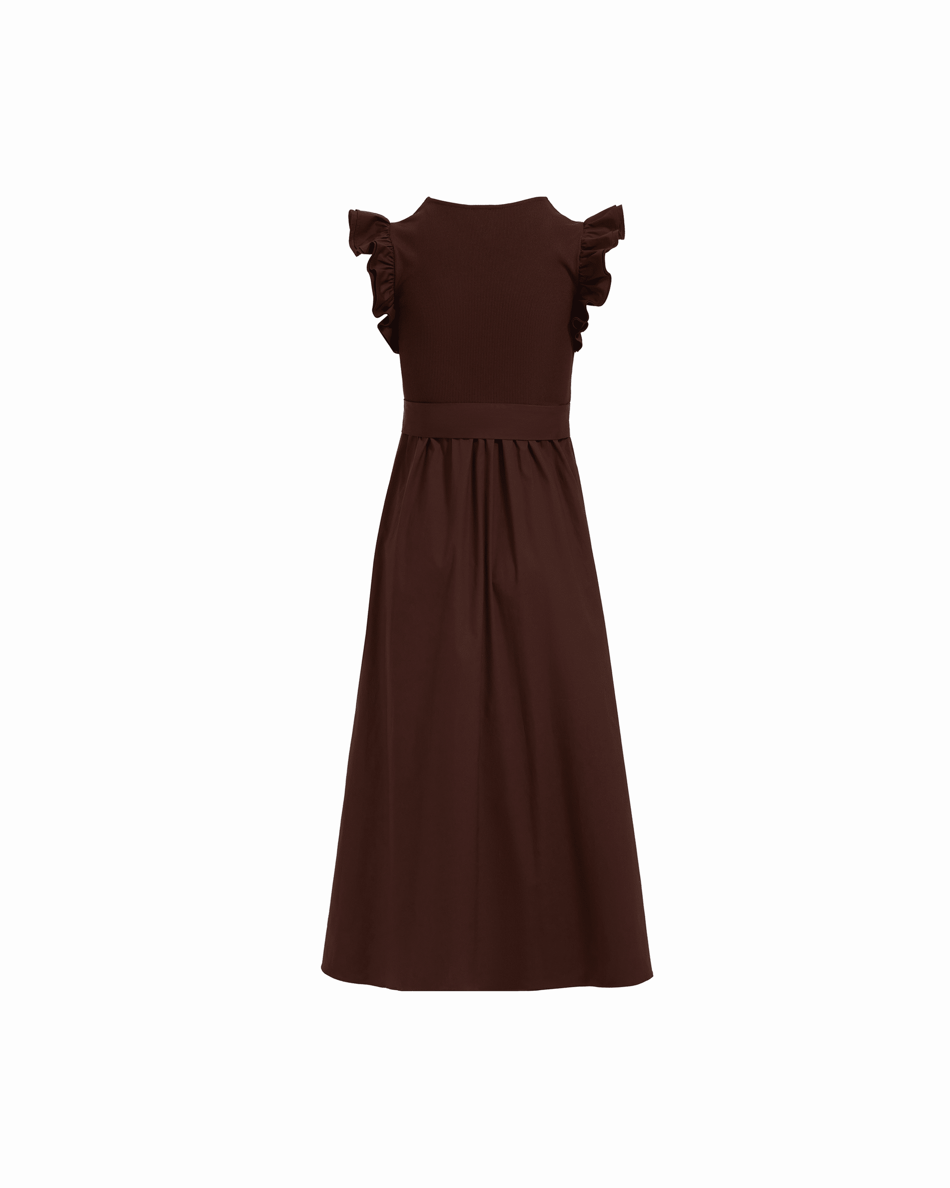 Anne Klein Mixed Media Midi Dress With Ruffle Sleeves in DARK CHOCOLATE | Anne Kl