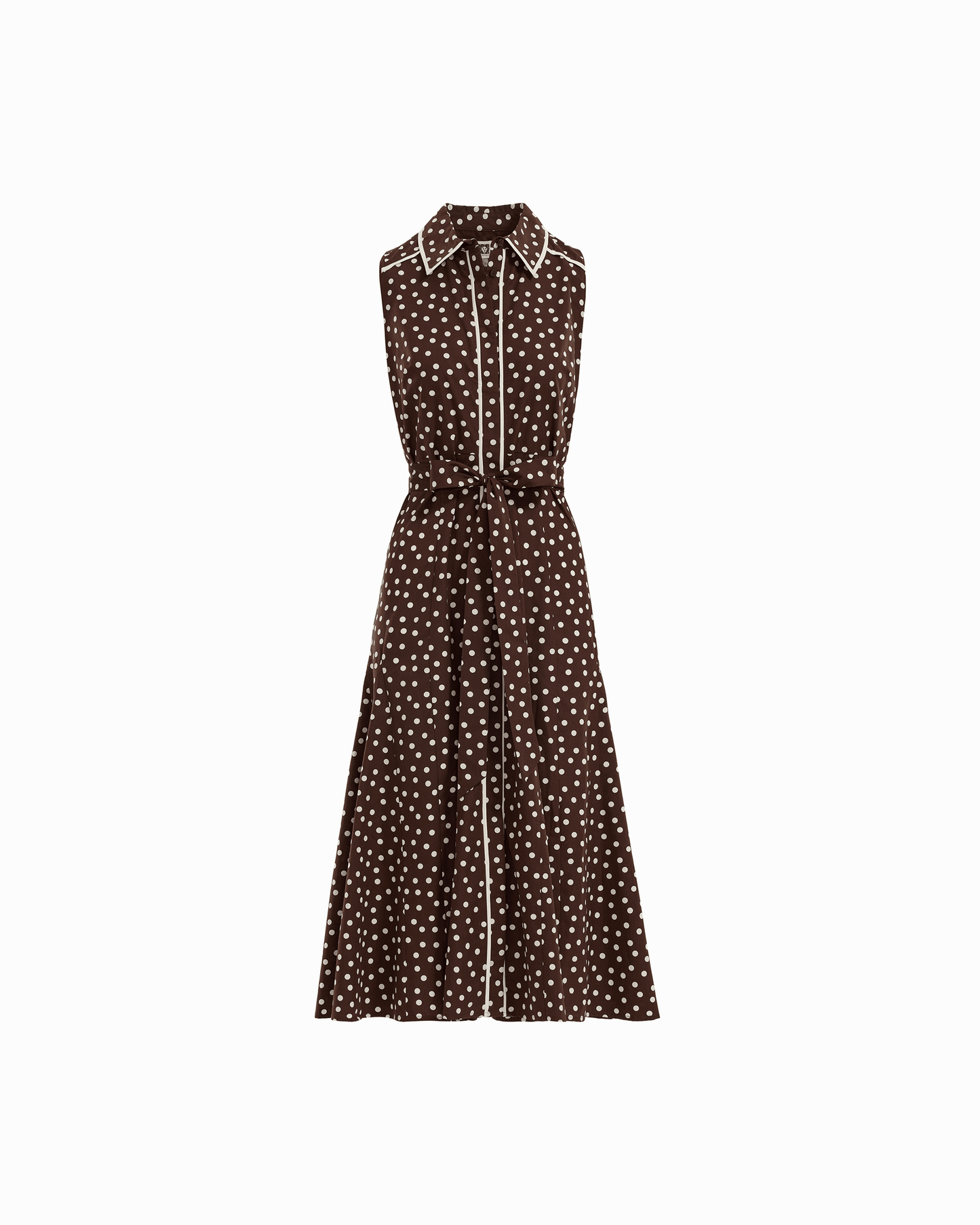 Anne Klein Collared Sleeveless Godet Midi Shirt Dress in DK CHOC / WHT DV | Anne