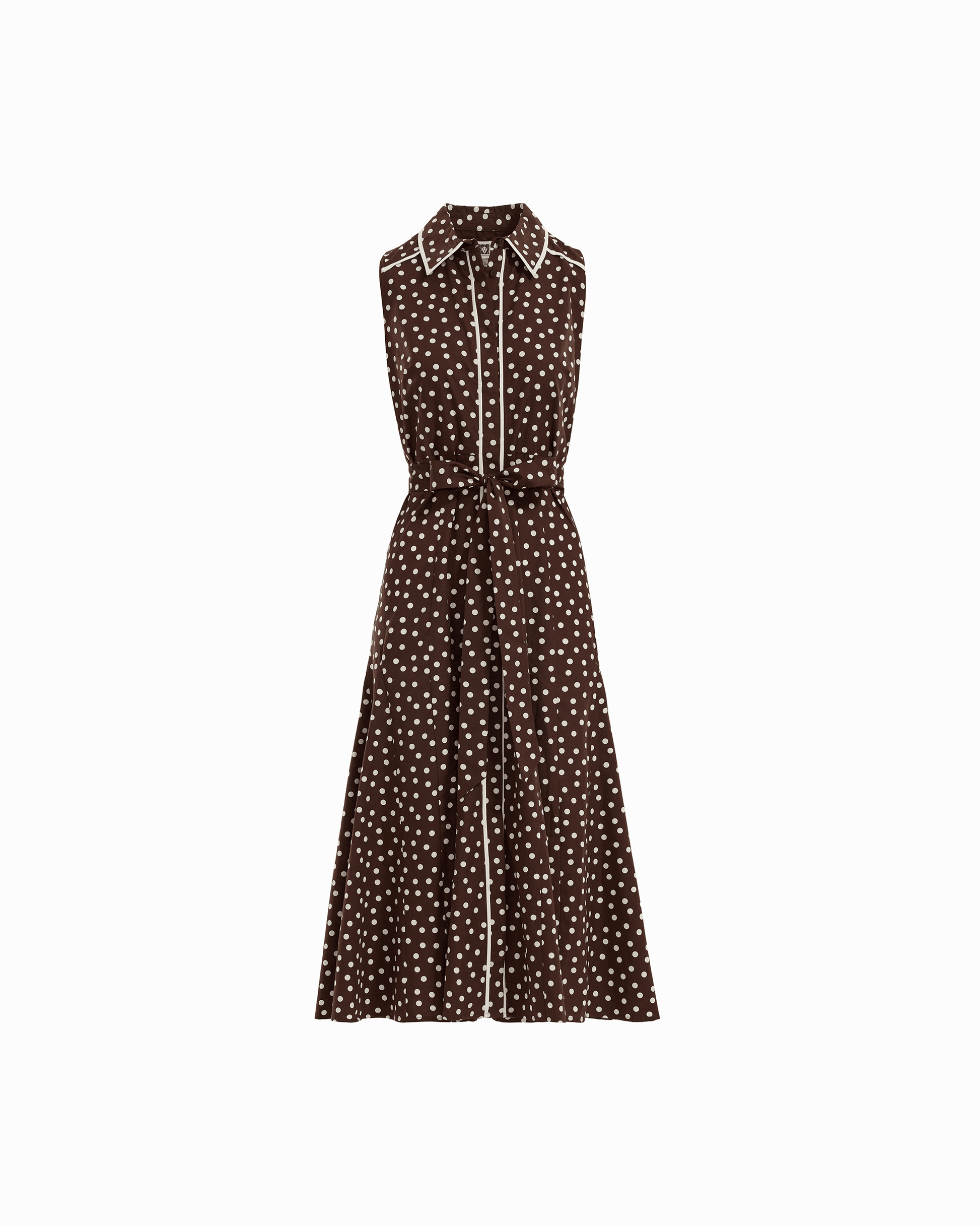 Anne Klein Collared Sleeveless Godet Midi Shirt Dress in DK CHOC / WHT DV | Anne