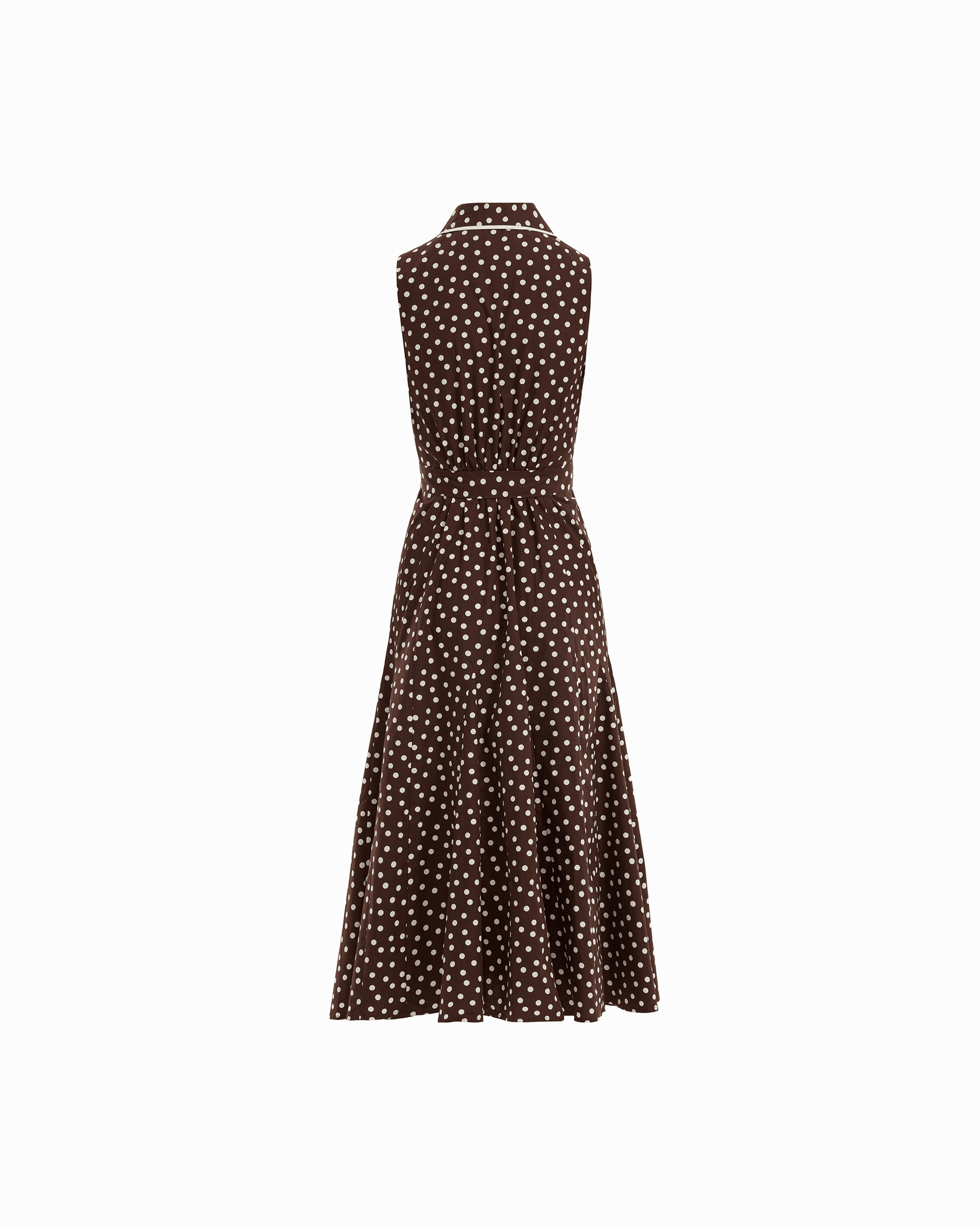 Anne Klein Collared Sleeveless Godet Midi Shirt Dress in DK CHOC / WHT DV | Anne