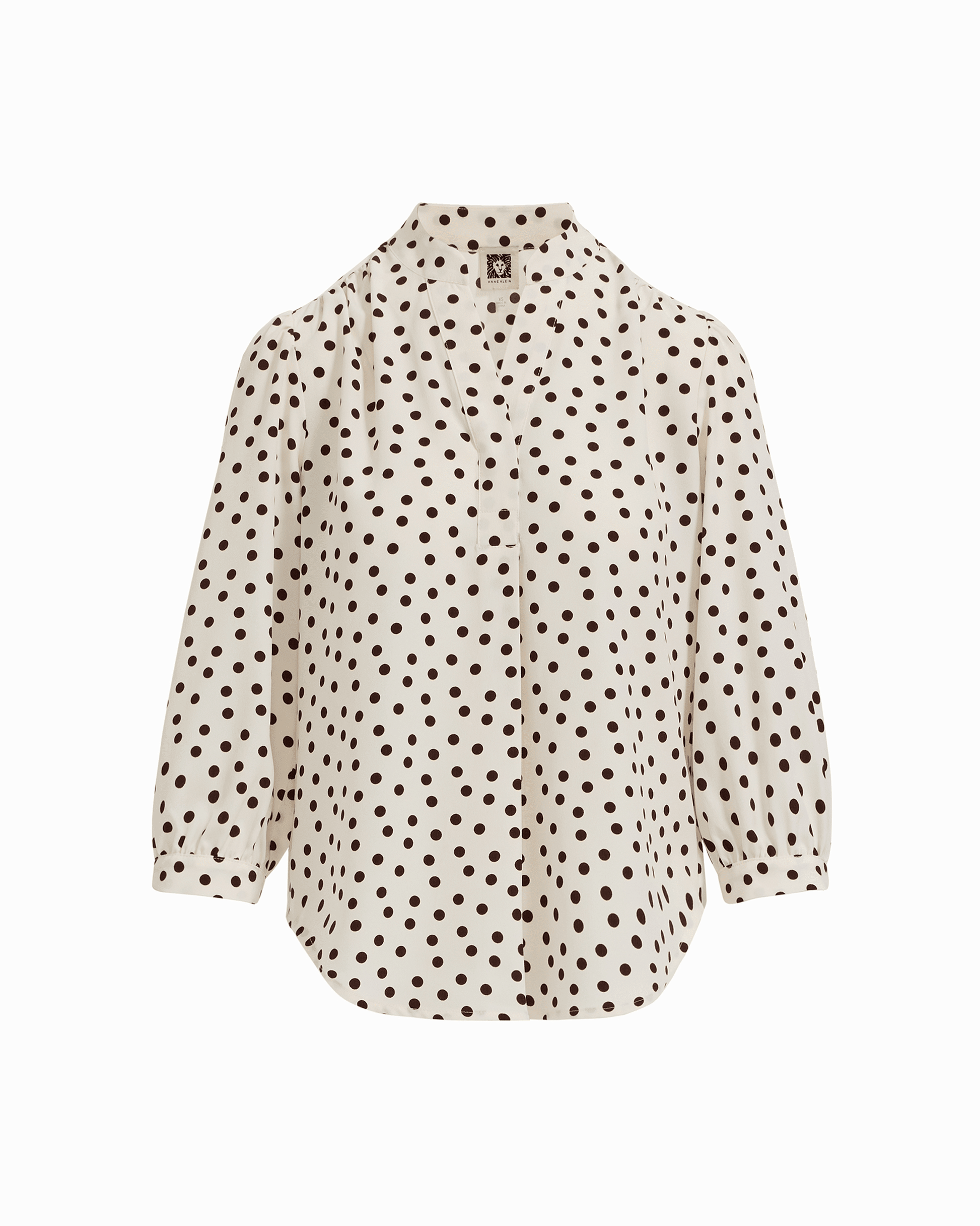 Anne Klein Y-Neck Blouse with Three-Quarter Sleeves in WHT DV / DK CHOC | Anne Kl