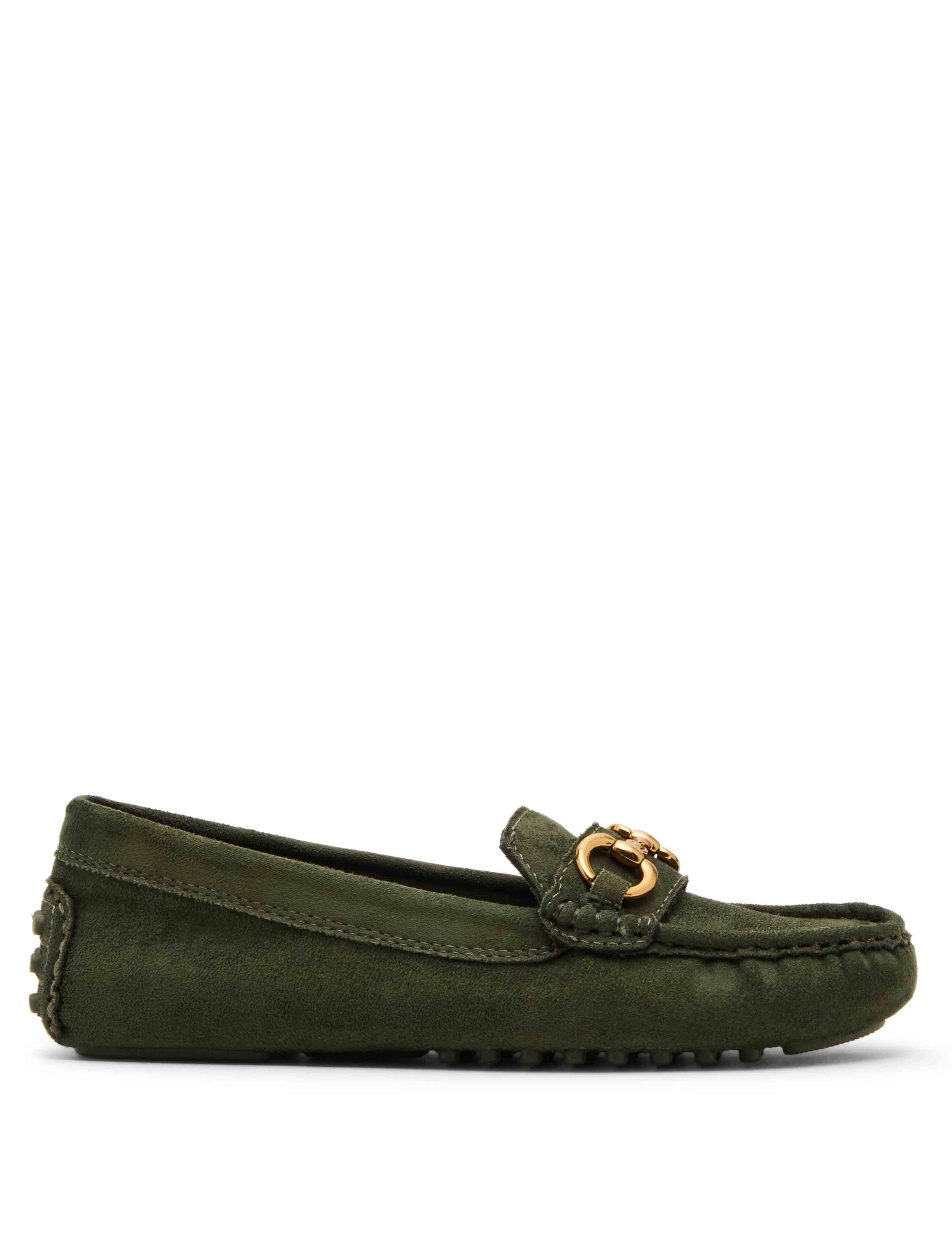 Anne Klein Chrystie Moccasin Loafer in Olive Suede