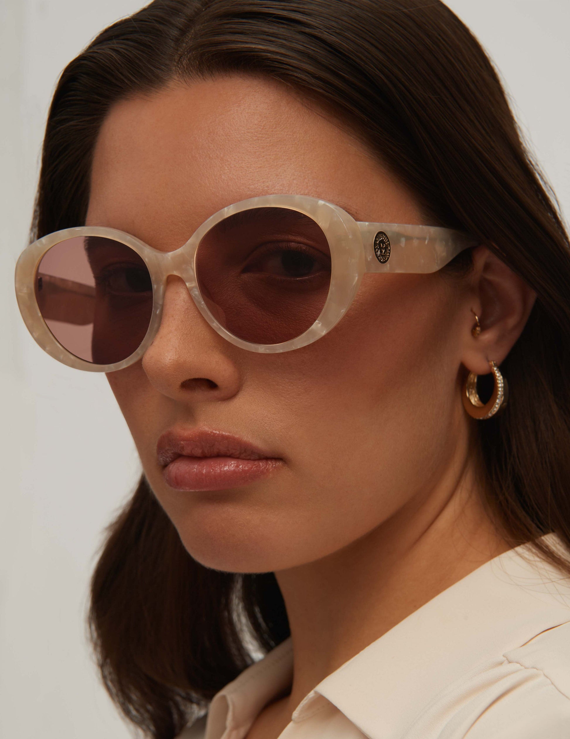 Anne Klein Anne Klein Ivory Pearl Glamorous Oval Sunglasses