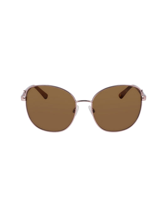 Anne Klein Anne Klein Rose Gold Metal Round Leo Sunglasses