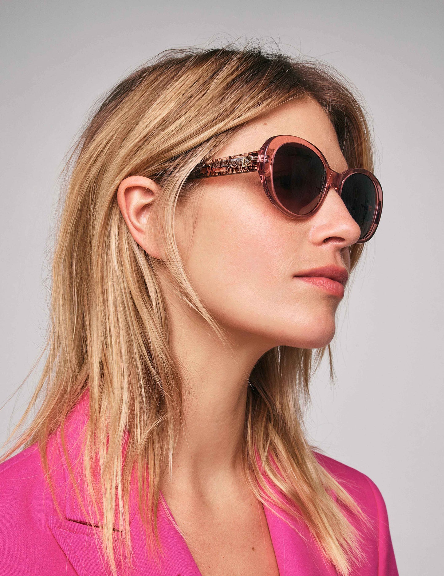 Anne Klein Crystal Glamorous Oval Sunglasses Pink Crystal
