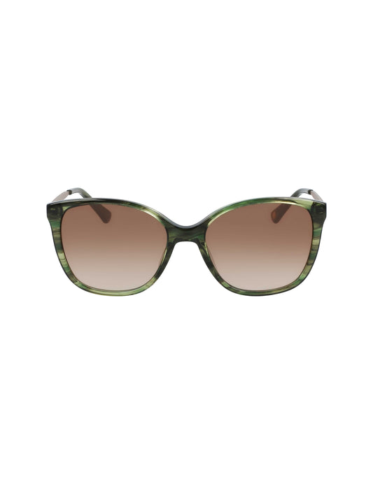 Anne Klein Horn Classic Square Sunglasses Olive