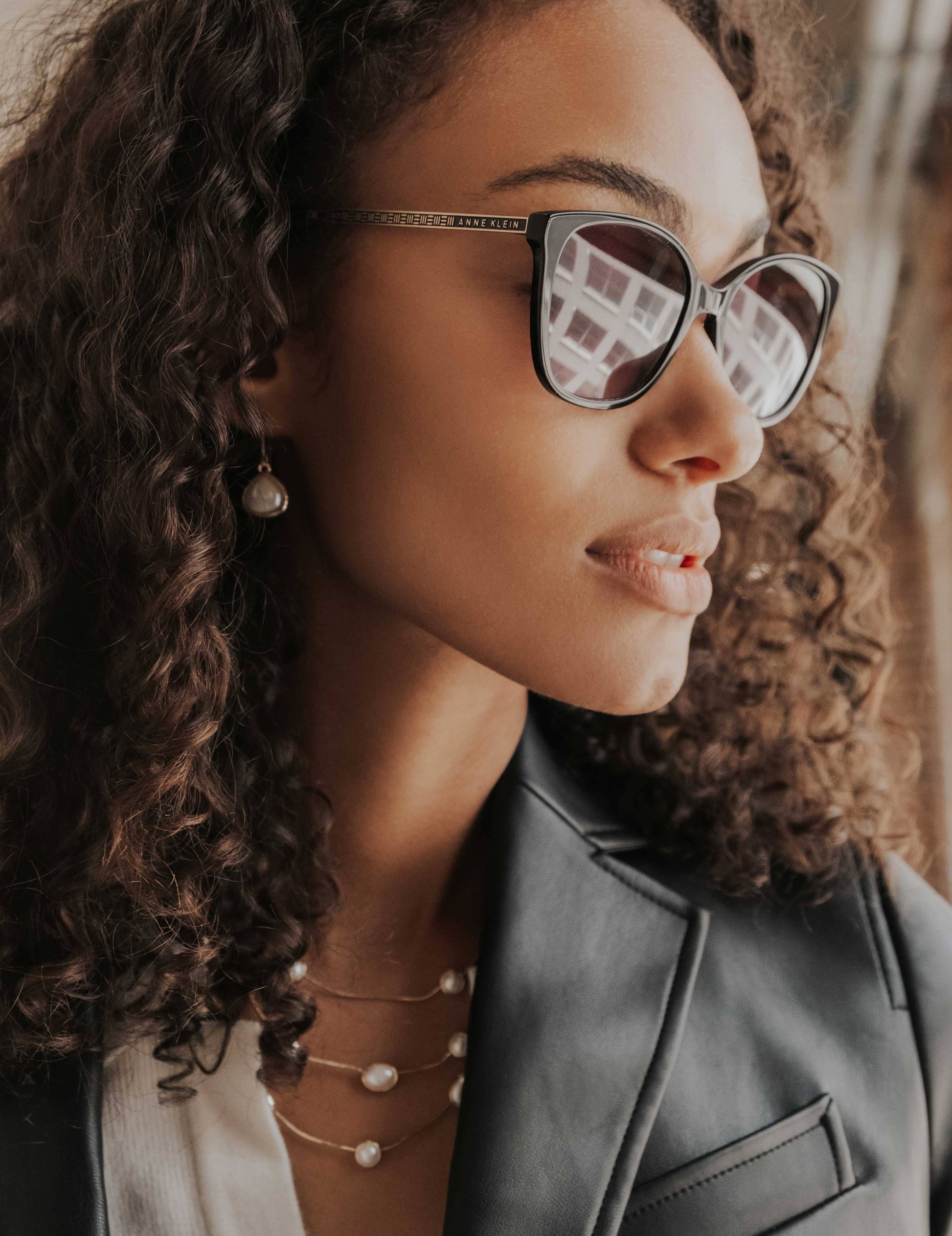 Anne Klein Horn Classic Square Sunglasses Black