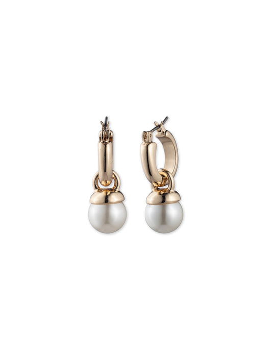 Anne Klein Faux Pearl Drop Hoop Earrings