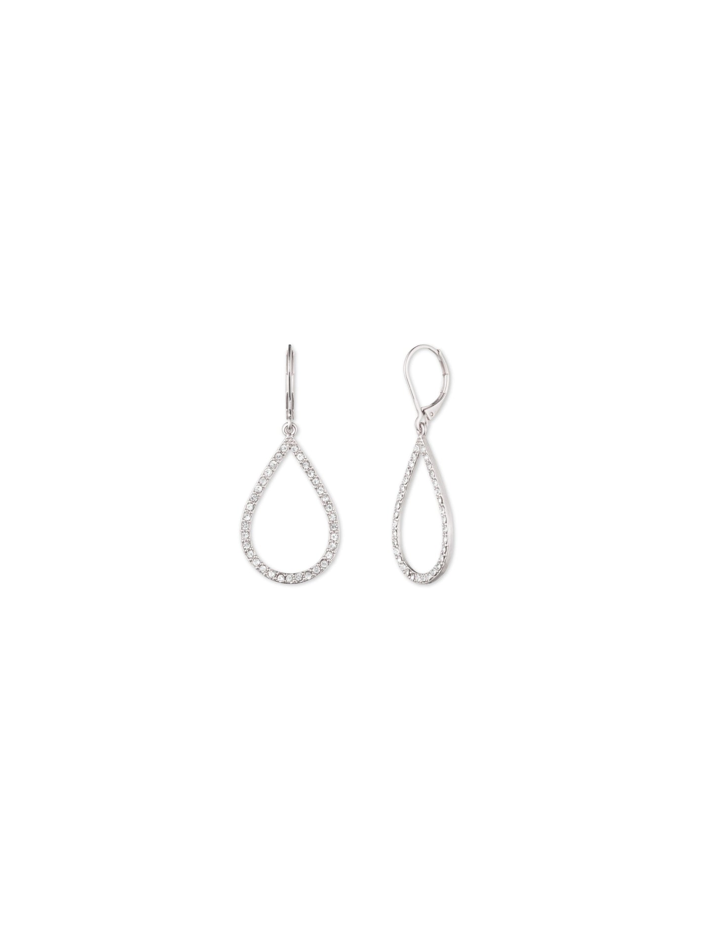 Anne Klein Silver Pavé Teardrop Leverback Earrings