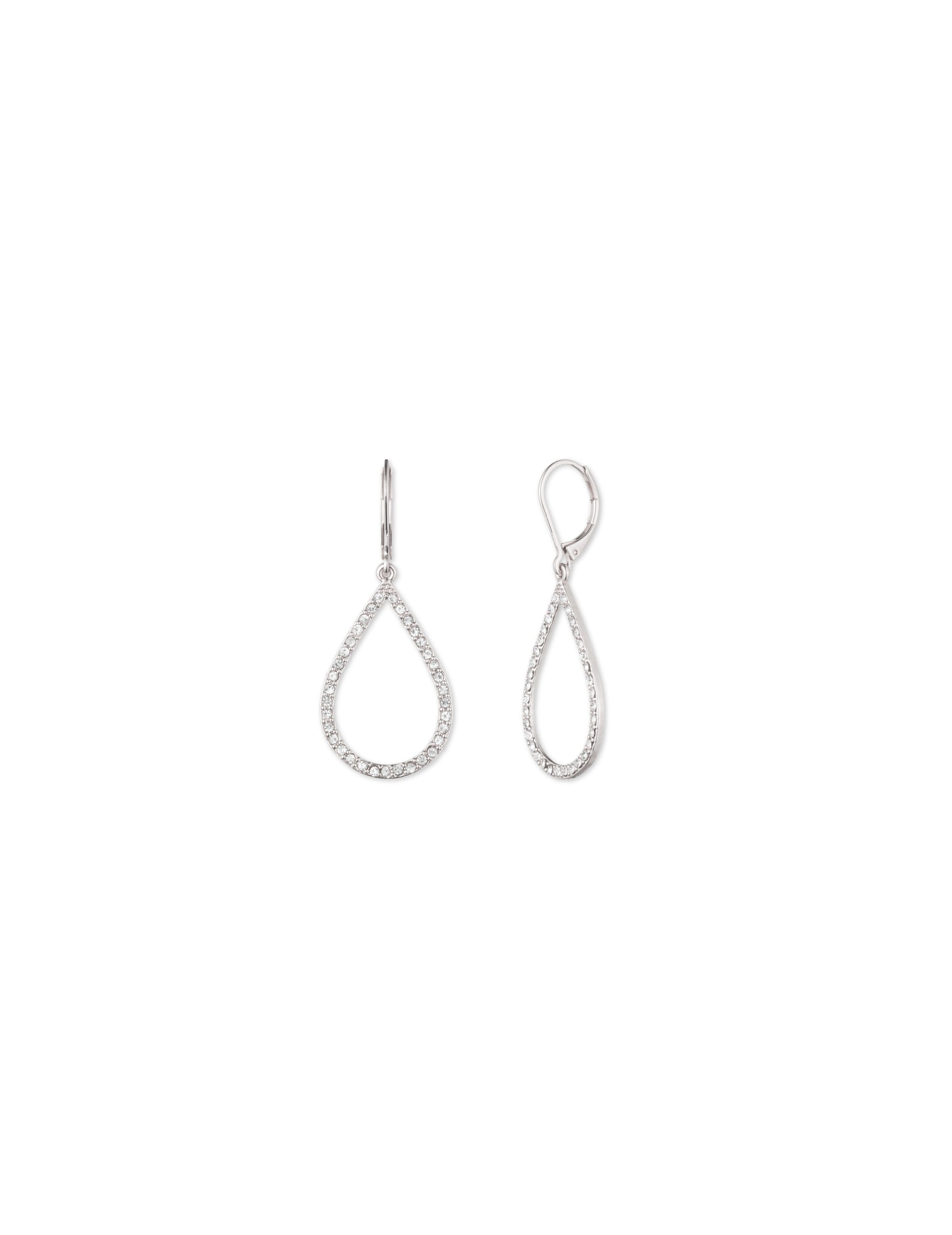 Anne Klein Silver Pavé Teardrop Leverback Earrings