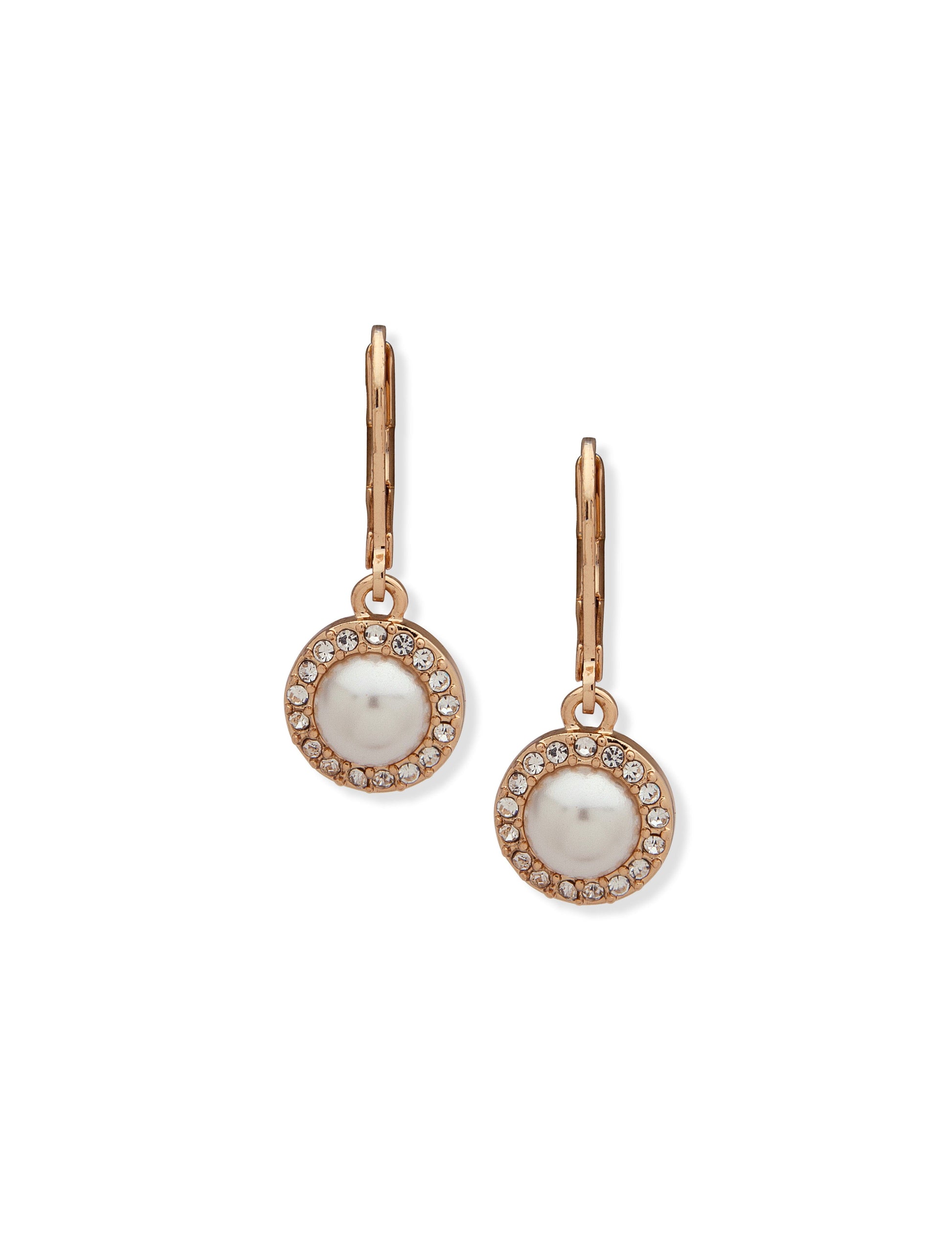 Anne Klein Halo Pearl Drop Earrings in Gold-Tone