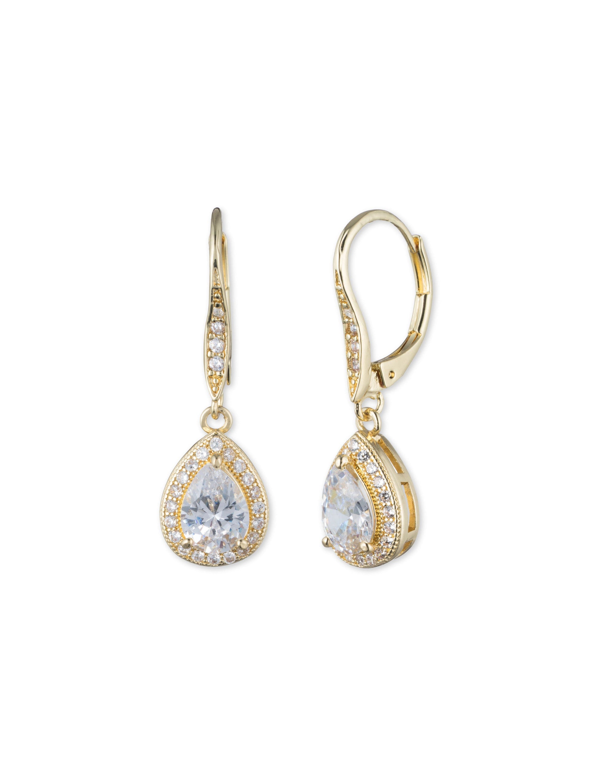 Anne Klein Gold CZ Pear Drop Earrings