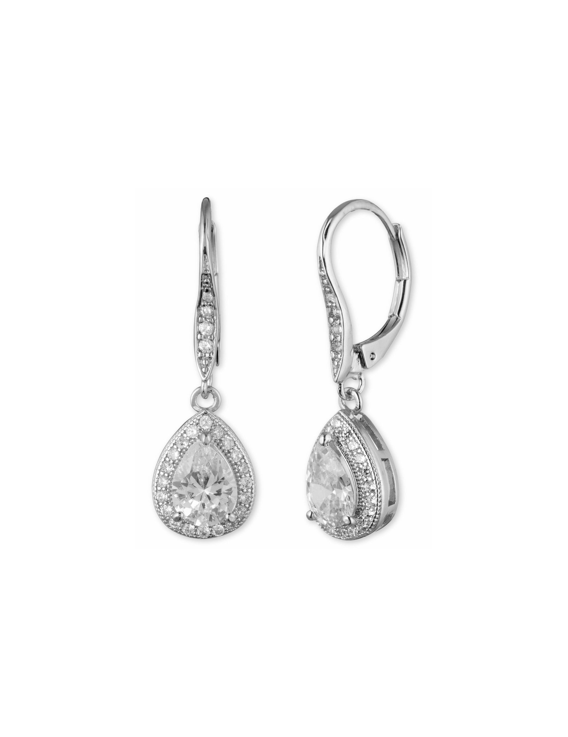 Anne Klein Silver CZ Pear Drop Earrings