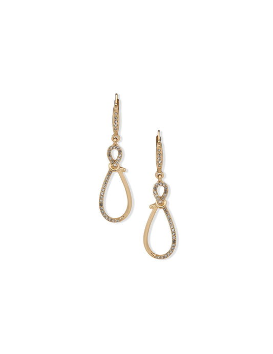 Anne Klein Crystal Knot Drop Earrings in Gold-Tone
