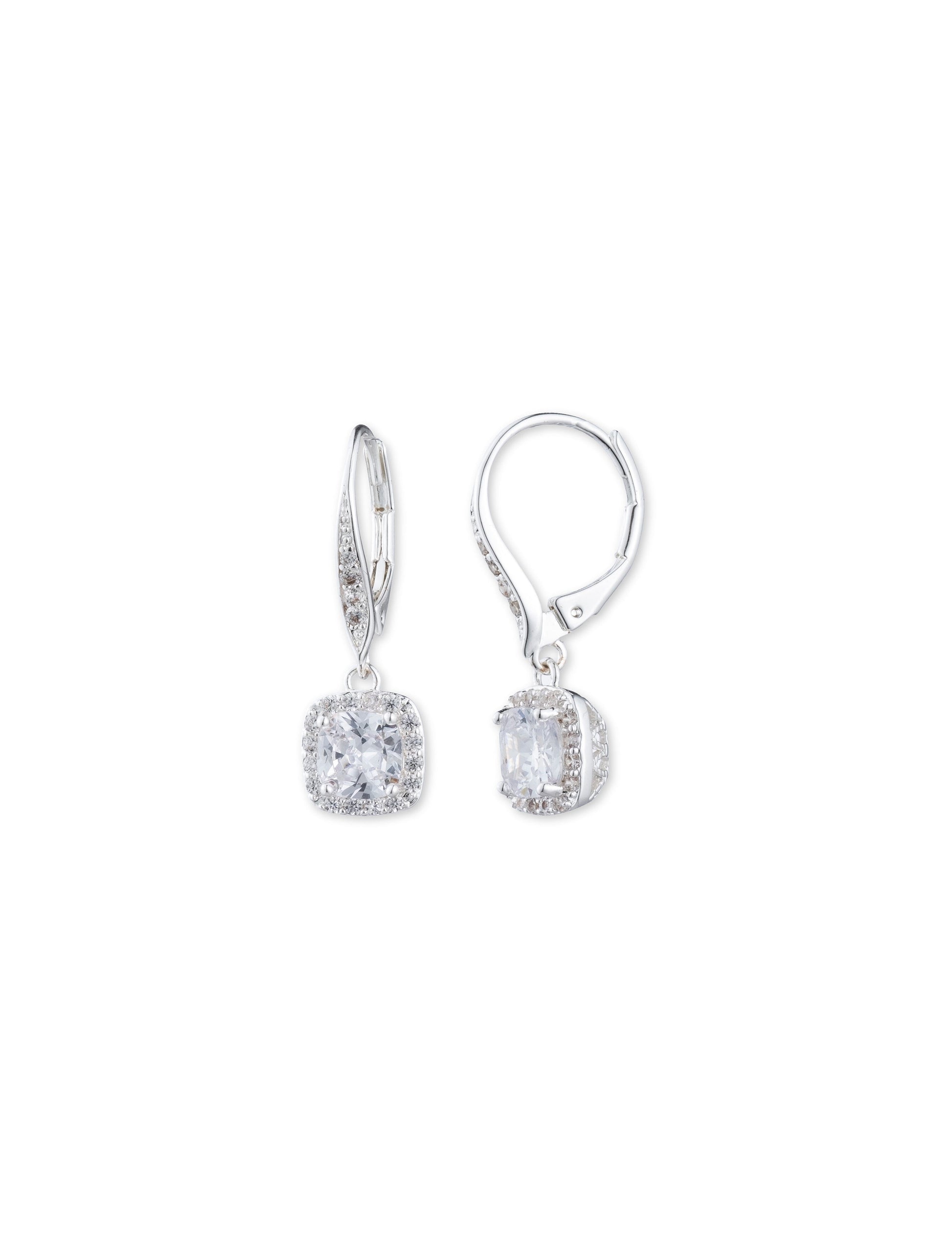 Anne Klein CZ Drop Earrings, Silver-Tone Halo