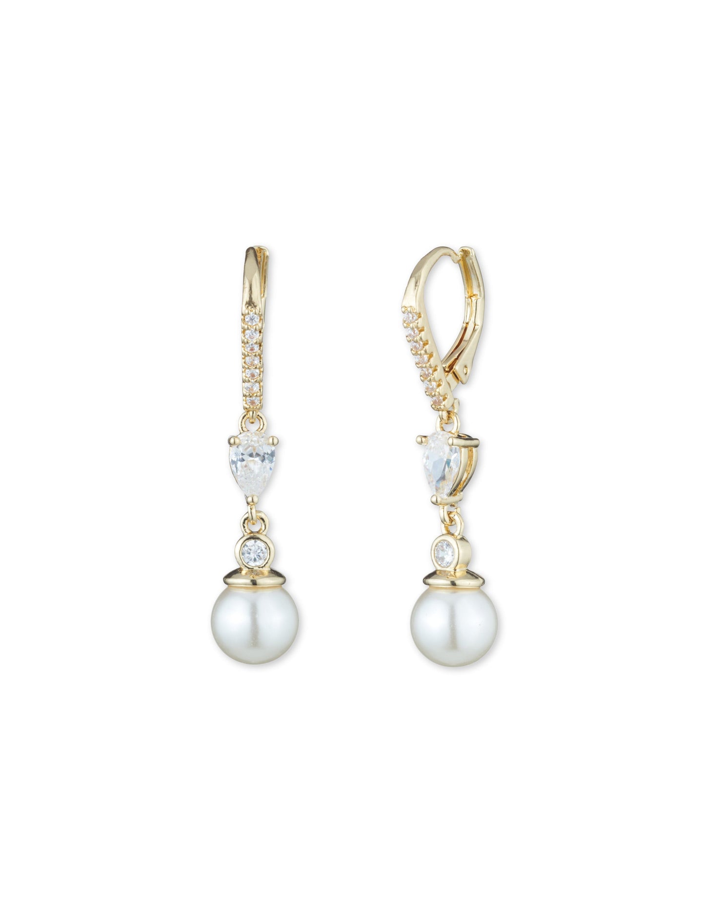 Anne Klein Pearl Drop Earrings with CZ Accents