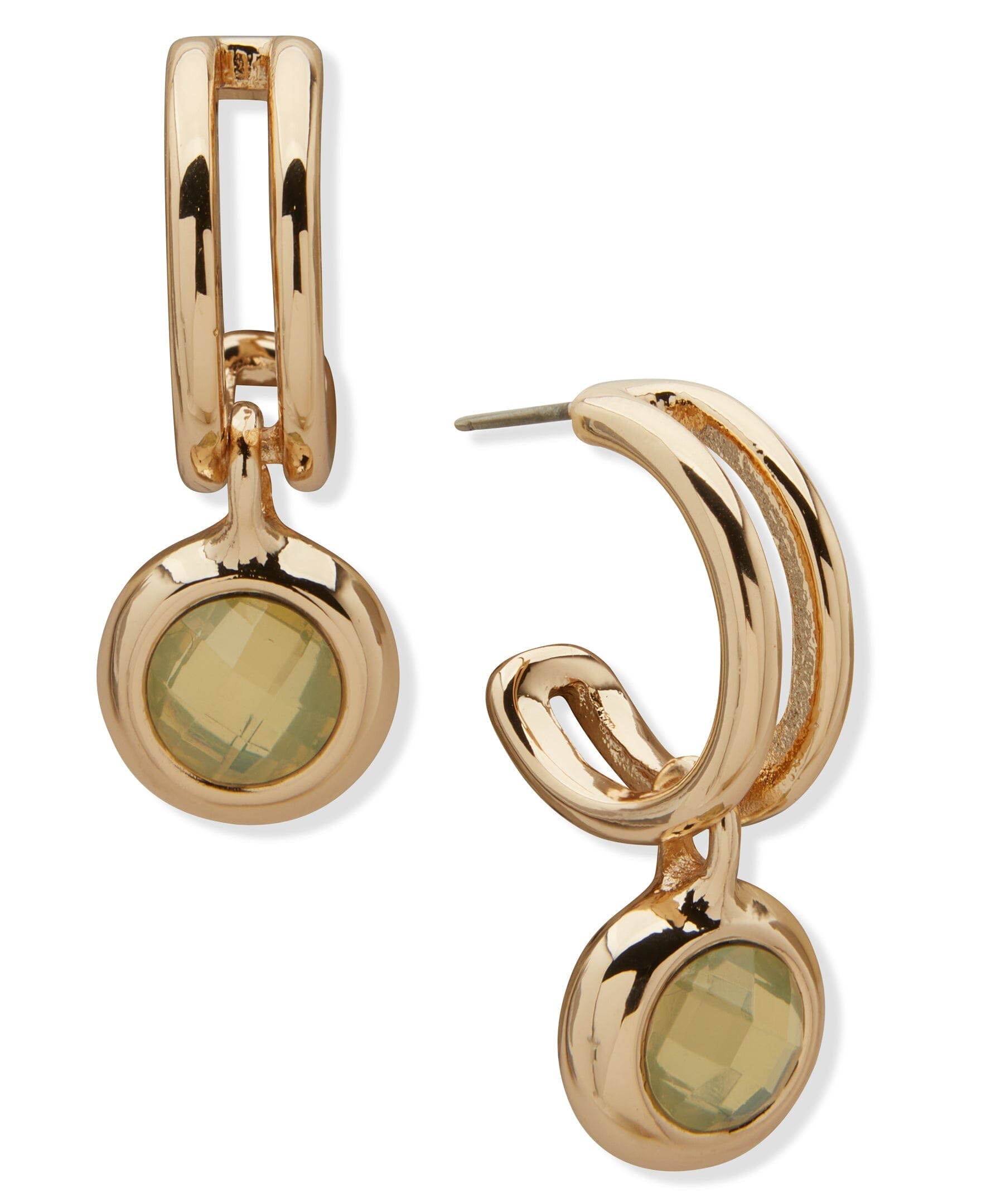 Anne Klein Huggie Pierced Earrings with Faceted Stone Drop