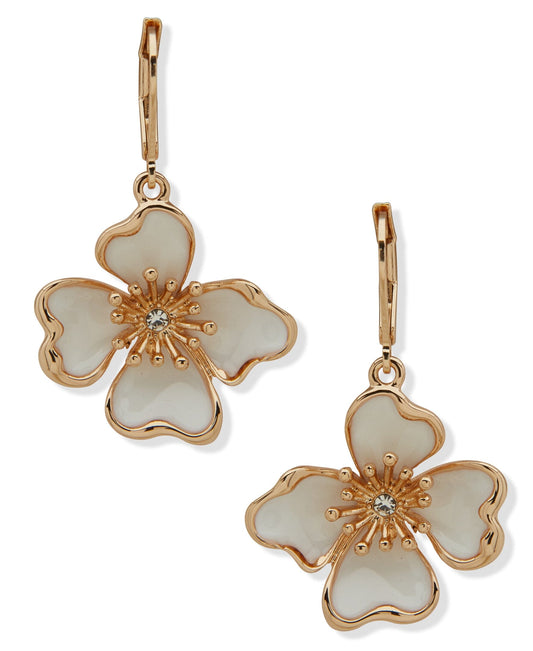 Anne Klein Textured Flower Drop Pierced Earrings