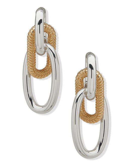 Anne Klein Doorknocker Pierced Earrings with Chain