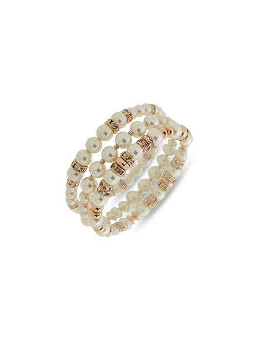 Anne Klein Pearl & Crystal Bracelet Set, 3 Piece