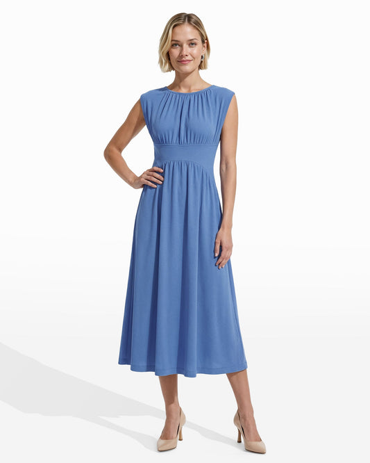 Anne Klein Boat Neckline Shirred Midi Dress
