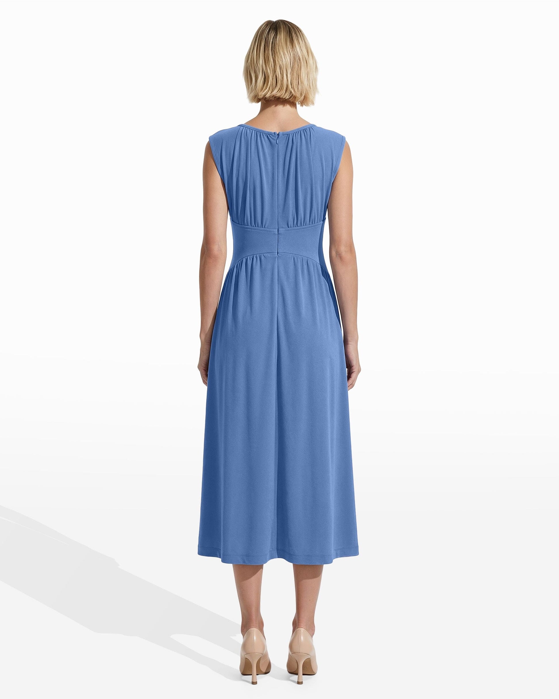 Anne Klein Boat Neckline Shirred Midi Dress