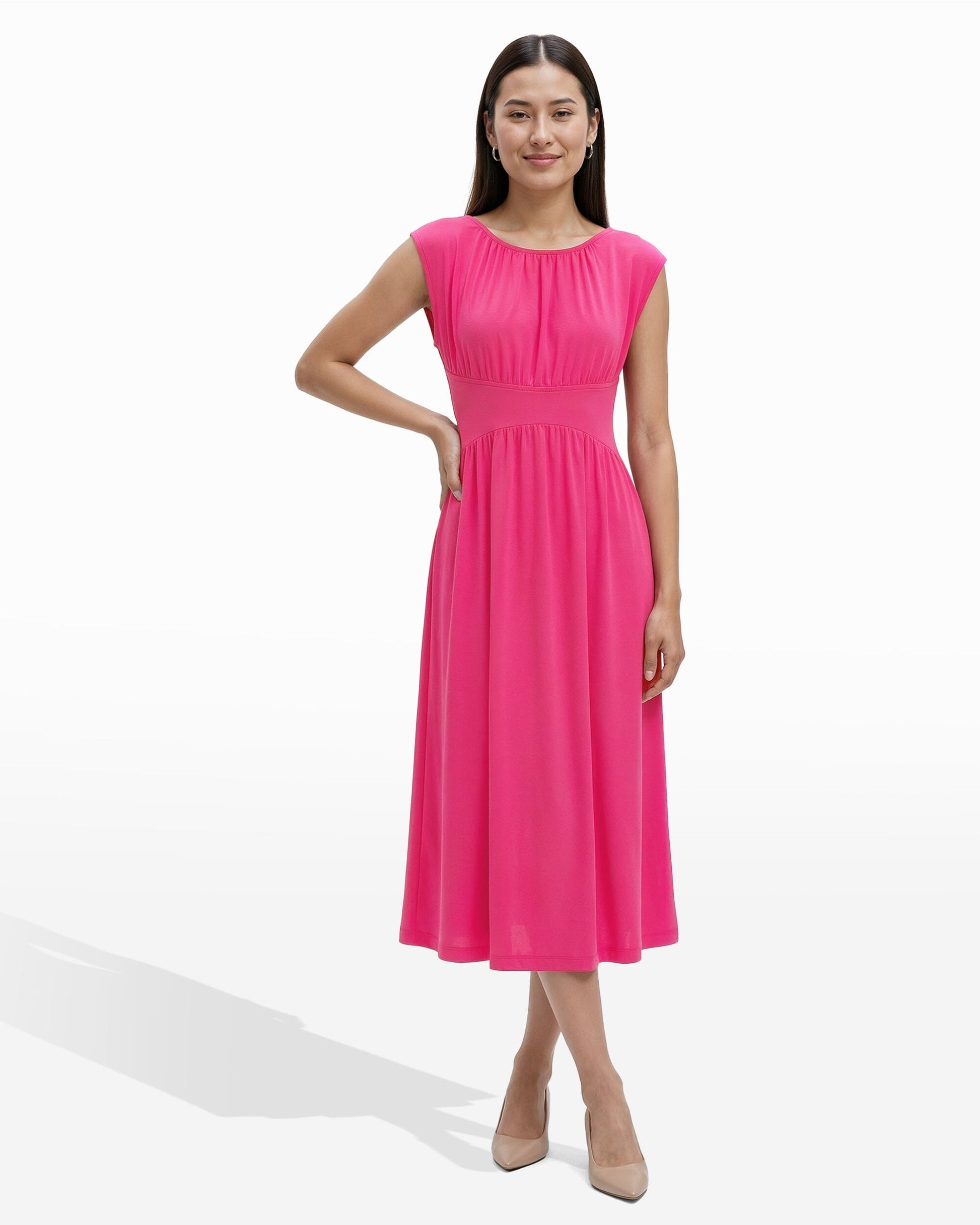 Anne Klein Boat Neckline Shirred Midi Dress