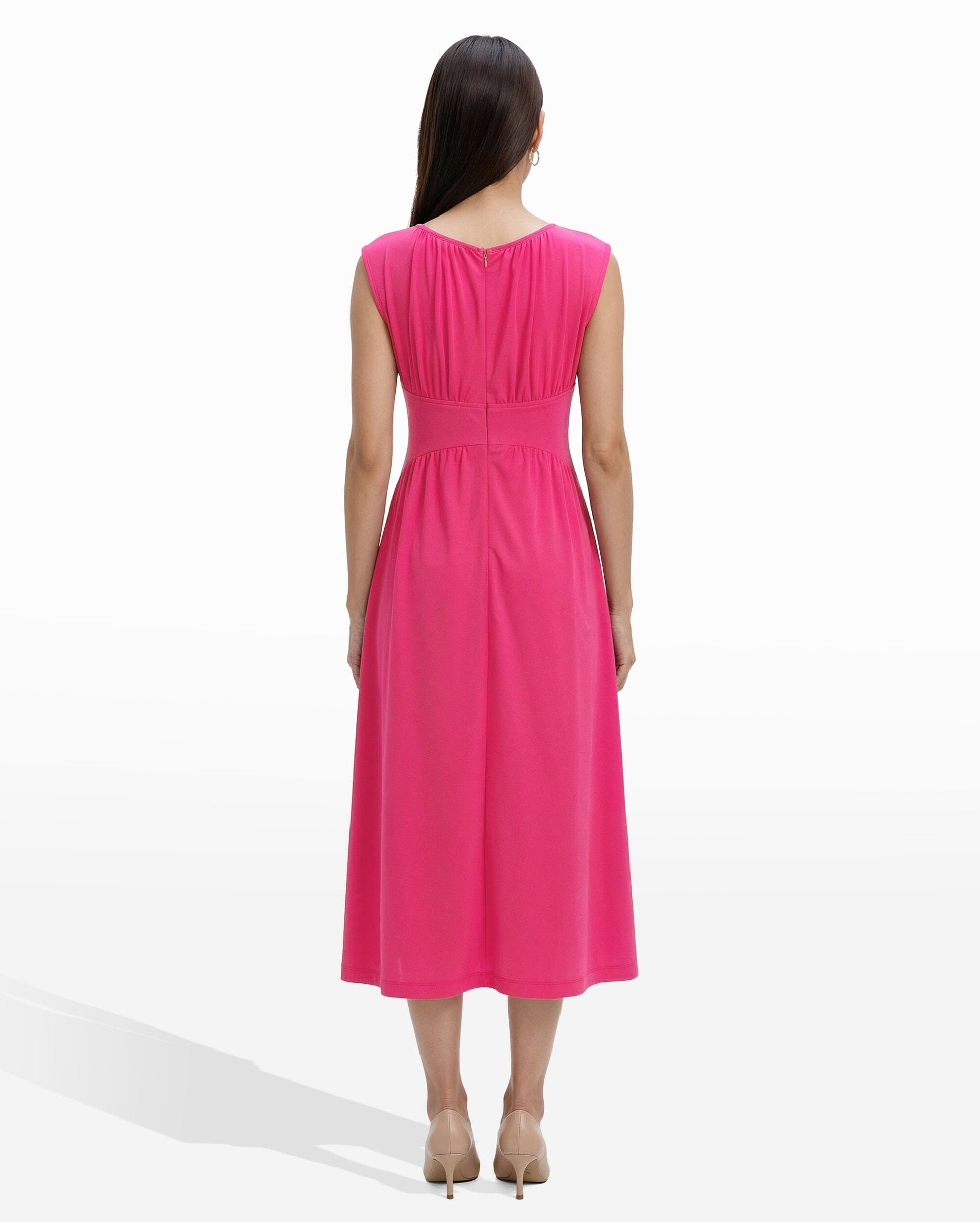 Anne Klein Boat Neckline Shirred Midi Dress