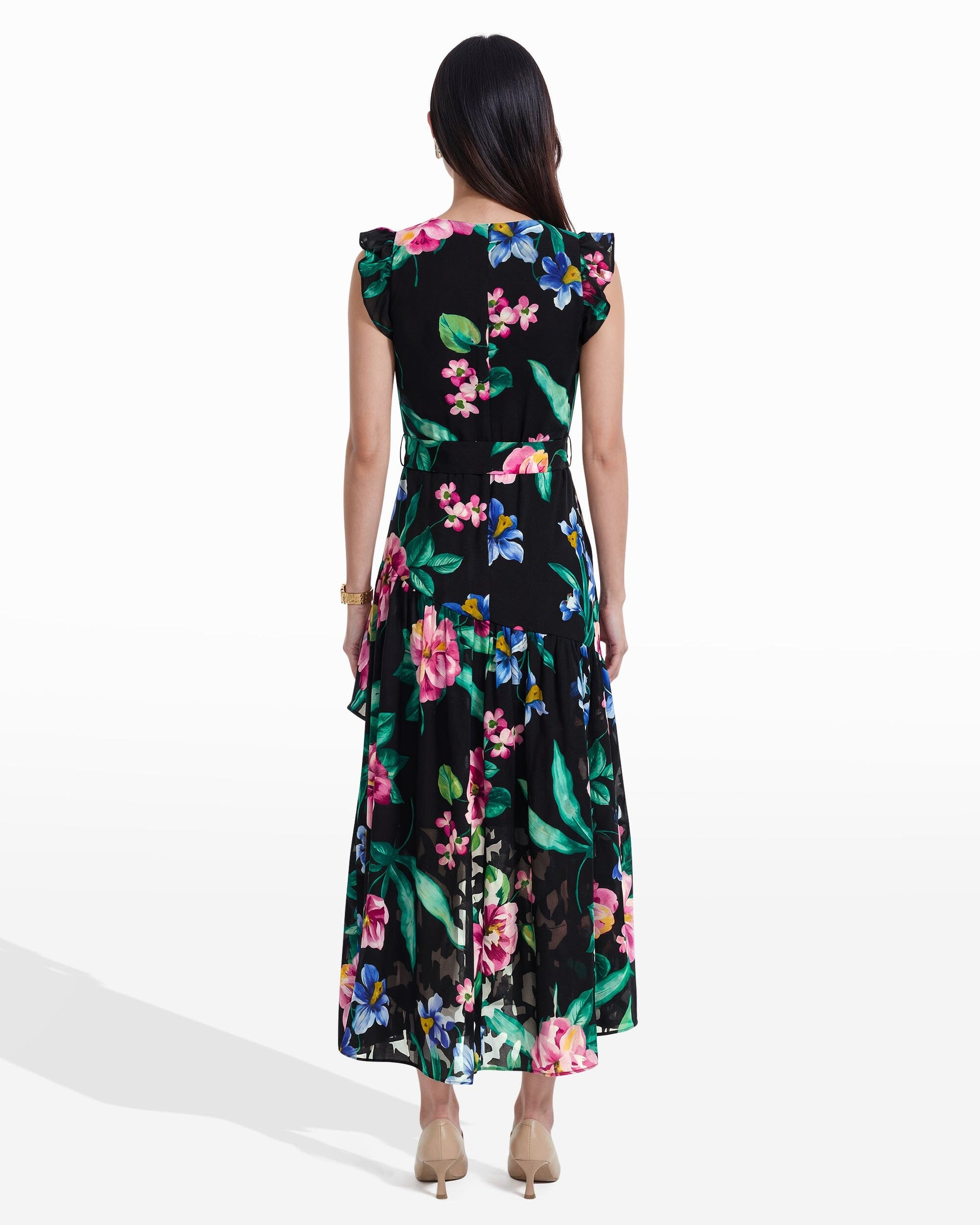 Anne Klein High-Low Wrap Dress with Ruffle Sleeves